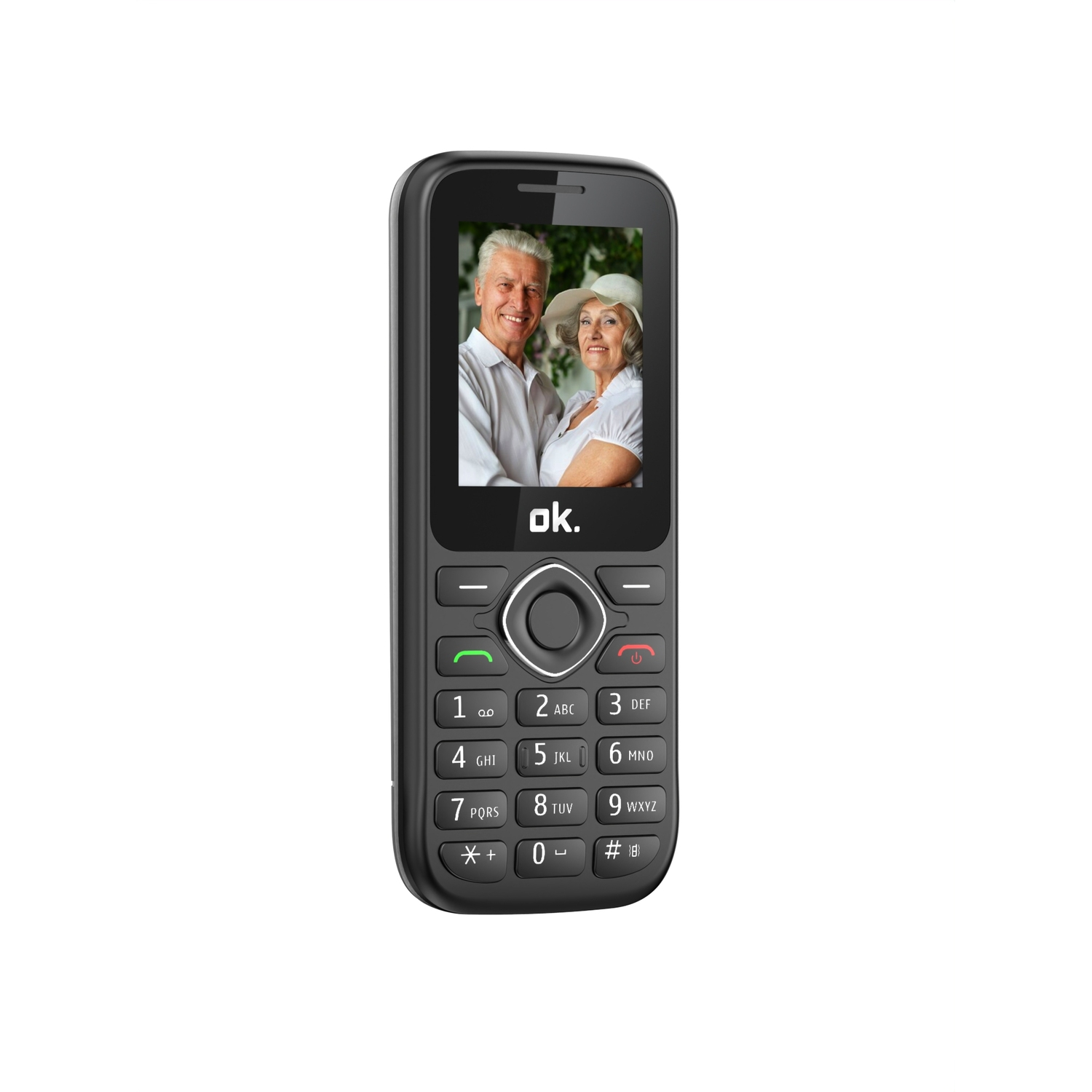Téléphone à clapet noir avec une photo d'un couple sur l'écran.