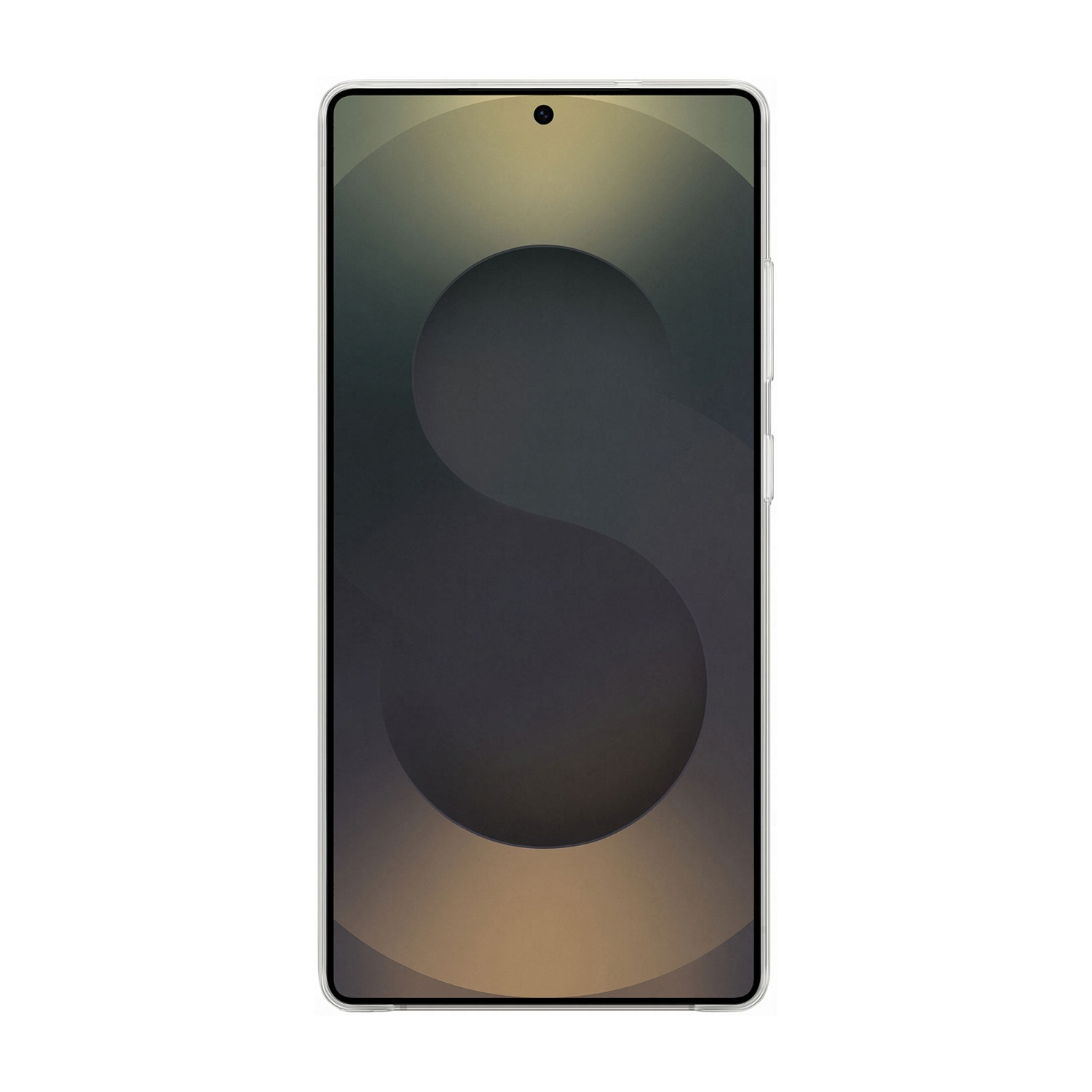 Uno smartphone con un design unico sullo schermo, su sfondo bianco.