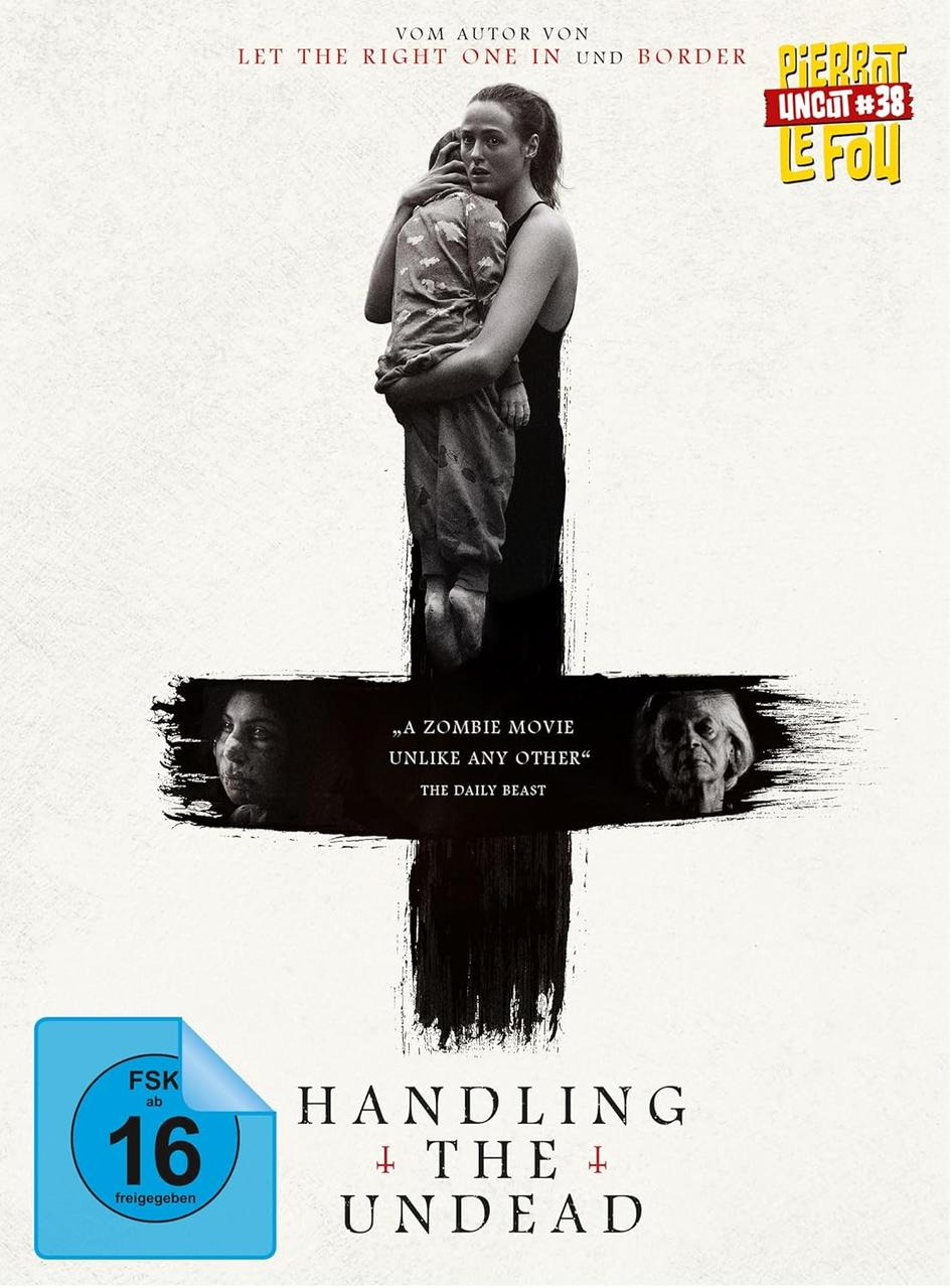 Filmposter. Eine Frau hält ein Kind mit dem Titel 'HANDLING THE UNDEAD' auf einem Kreuz.