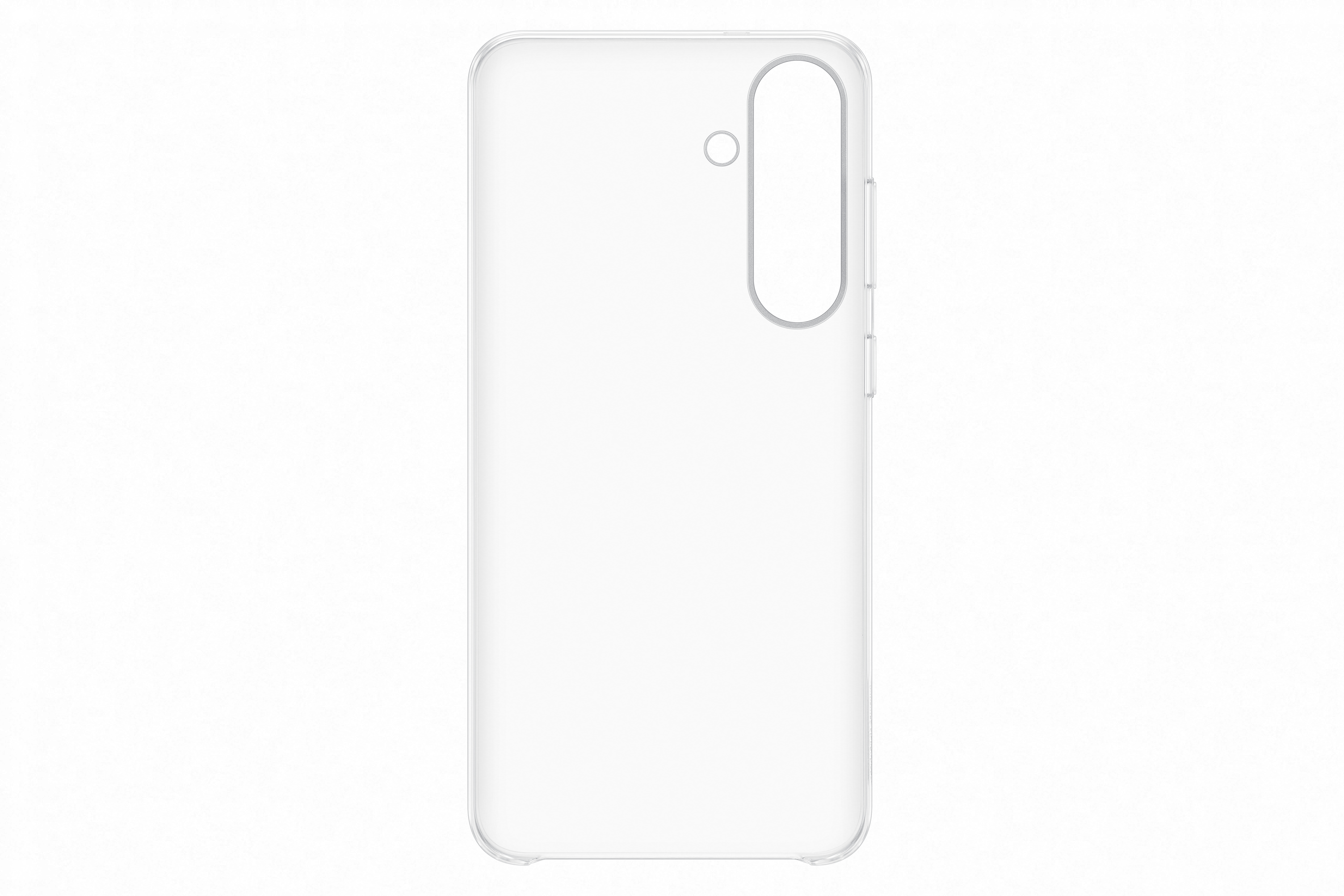 Eine transparente Handyhülle, die die Kamera und Tasten des Telefons zeigt.