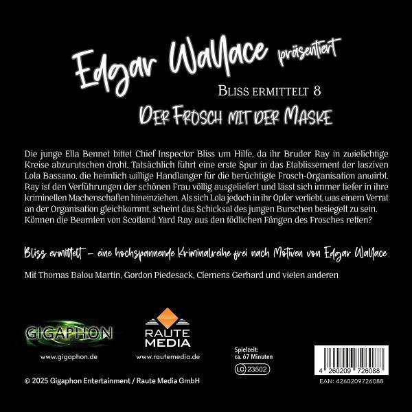 Buchcover mit deutschem Text. Titel: Der Frosch Mit Der Maske von Edgar Wallace.