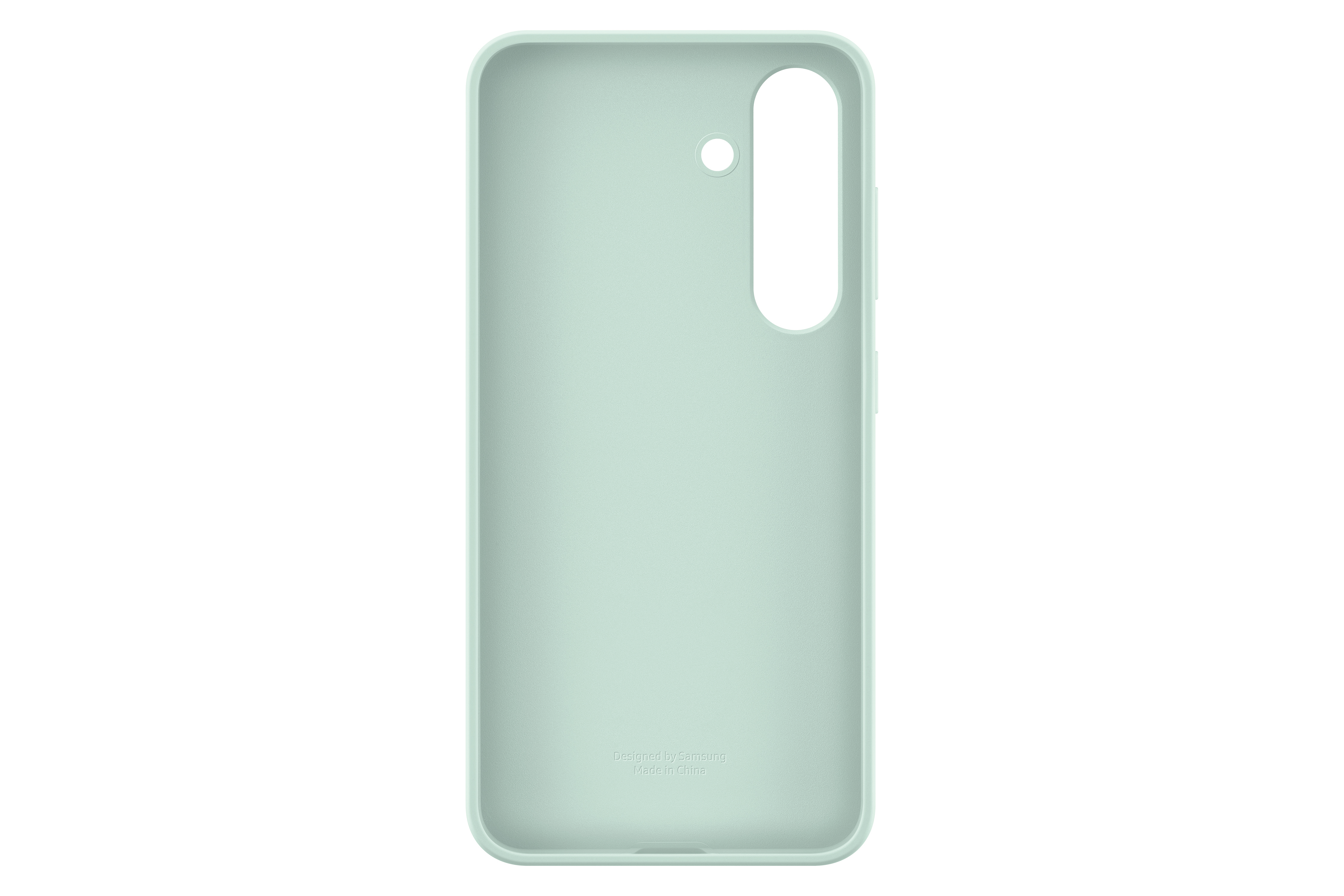 Handyhülle, hellgrüne Farbe. Es hat eine Kameraöffnung oben und Samsung-Branding unten.