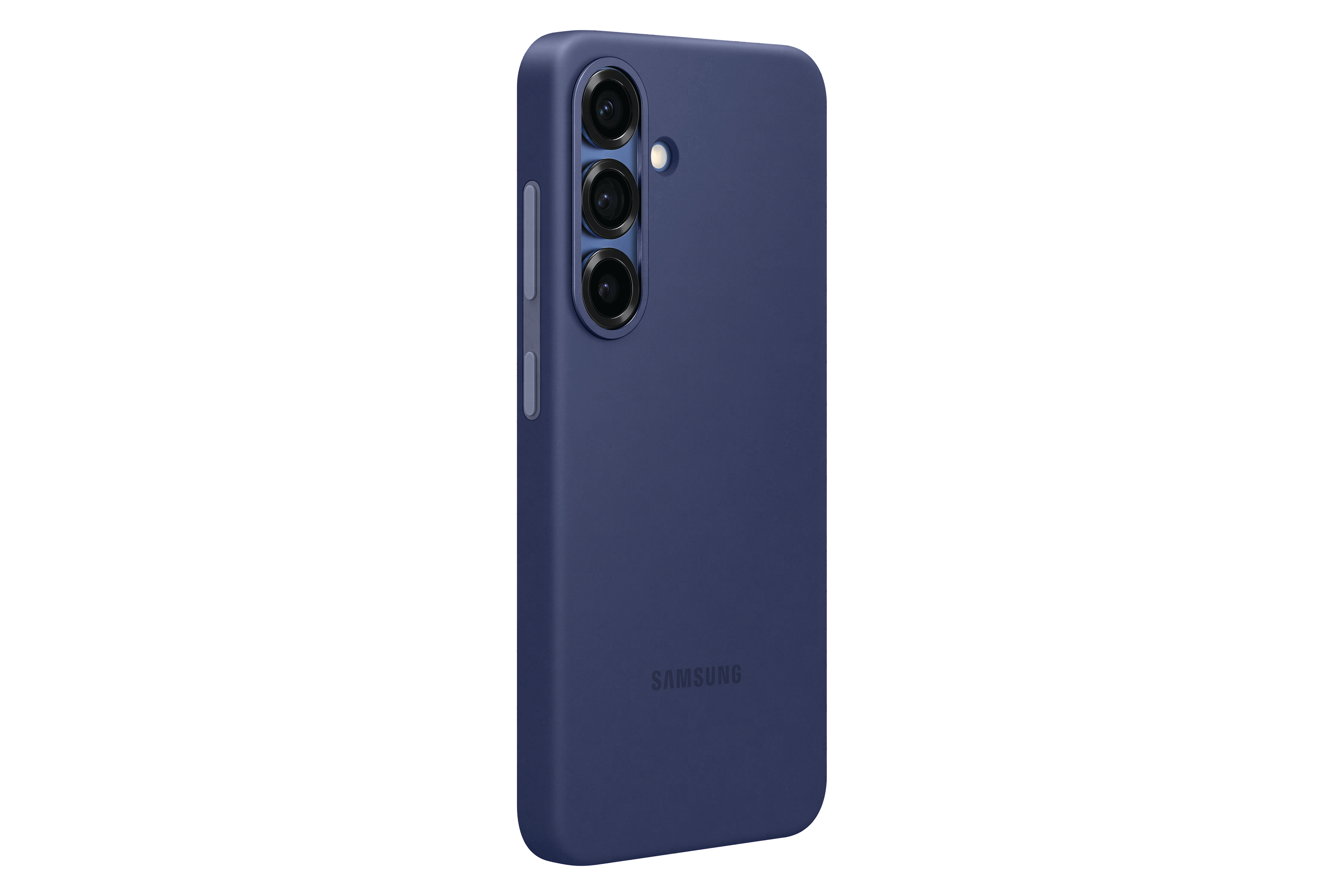 Blaue Telefonhülle mit Kameralinsen. Samsung-Logo ist sichtbar.