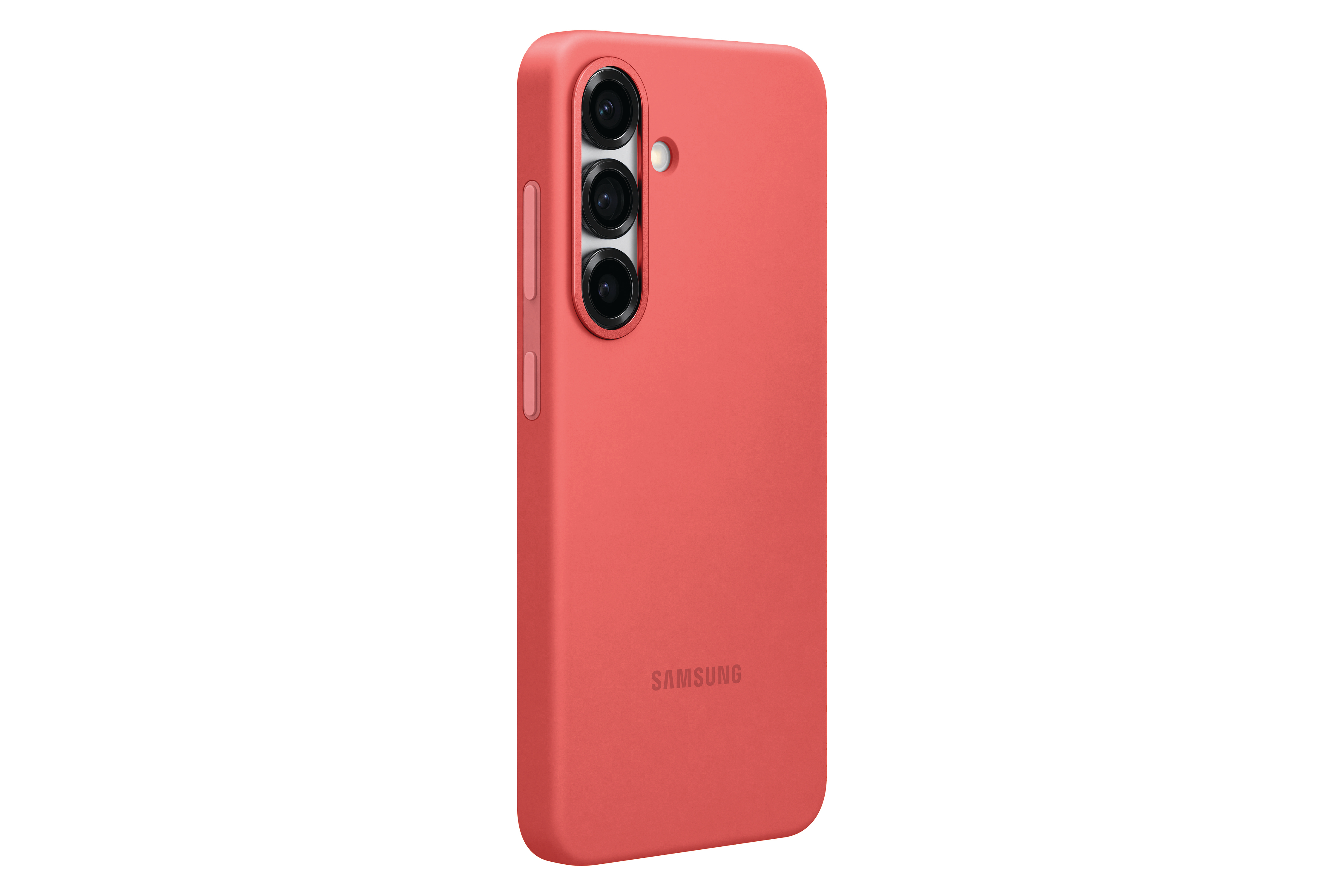 Samsung Handyhülle, korallenfarben, Seitenansicht, weißer Hintergrund.