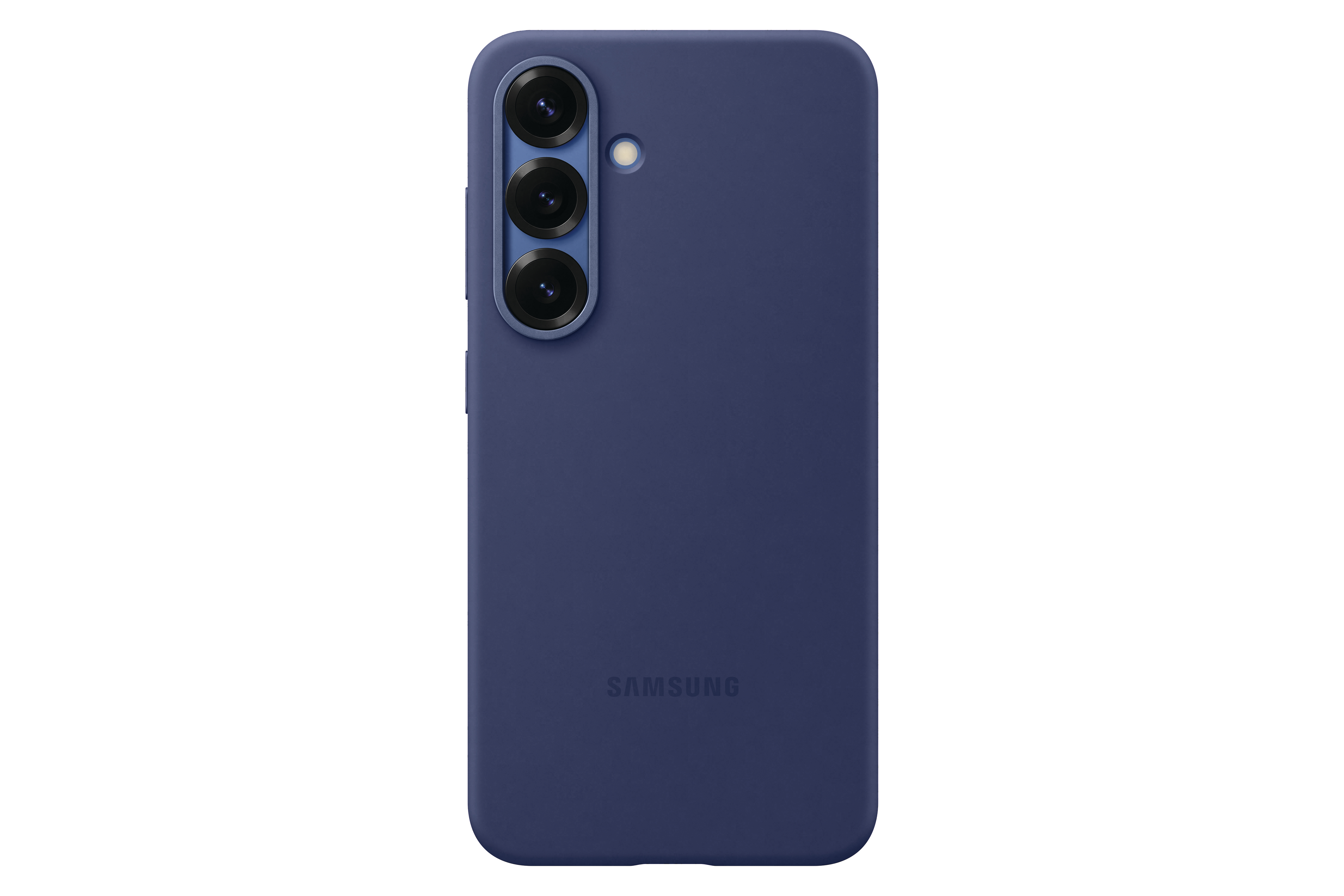 Marineblauer Telefonrücken mit drei Kameralinsen und dem Samsung-Logo.