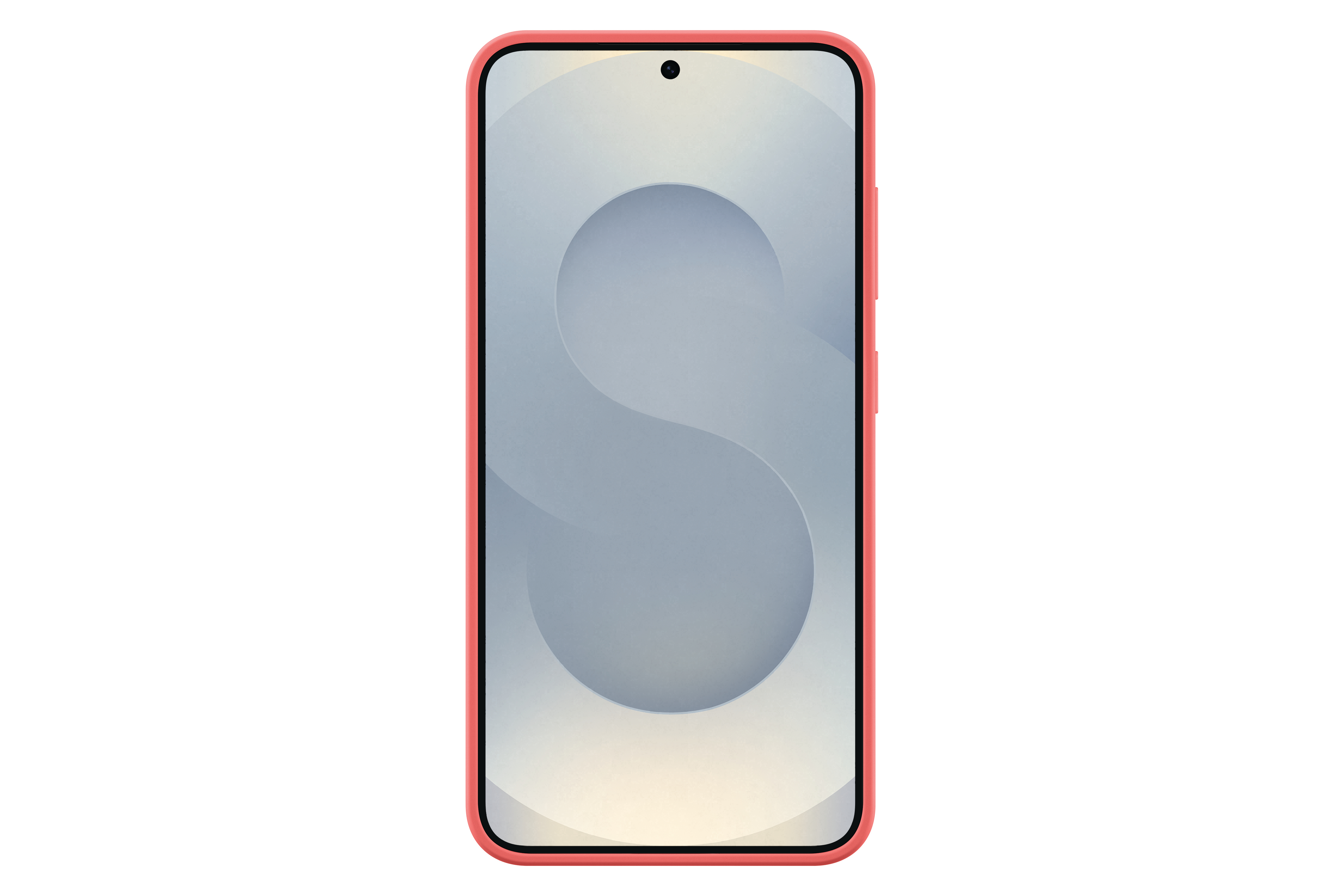 Rotes Telefon mit Vollbildanzeige, zeigt hellfarbigen Hintergrund mit geschwungenem Design.