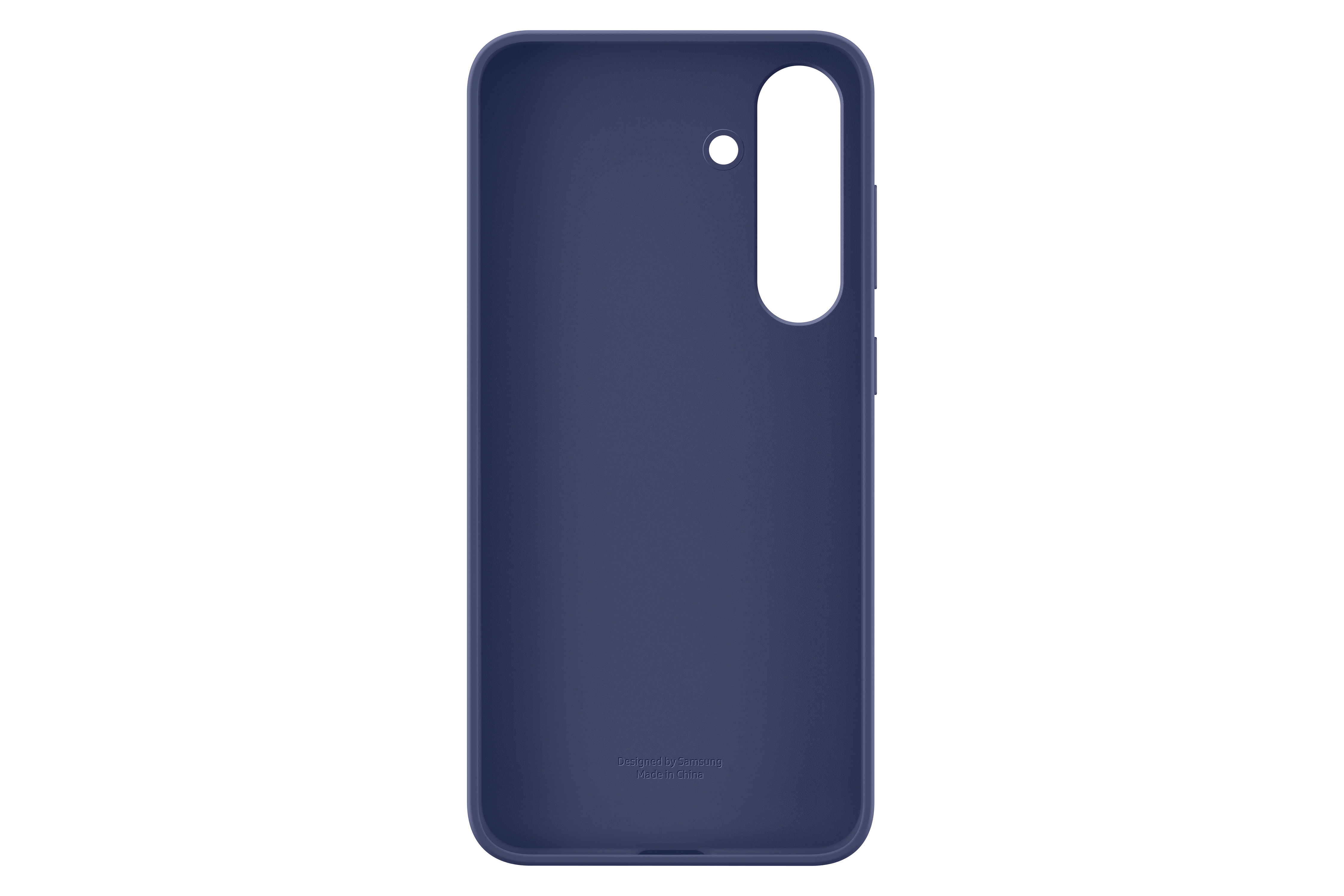 Dunkelblaue Handyhülle, Innenansicht. Loch für Kamera und Knöpfe, entworfen von Samsung.