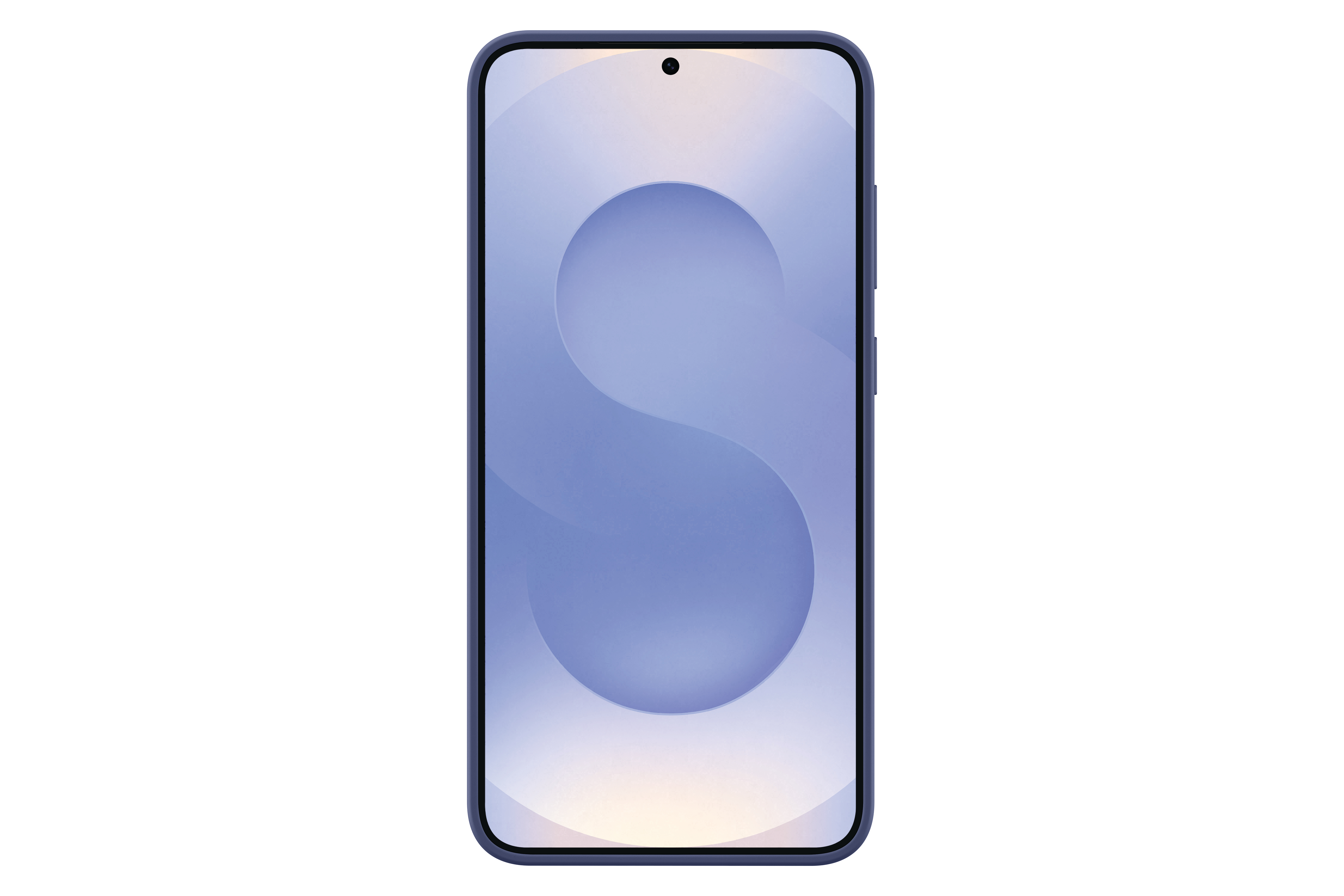 Ein Telefon mit blauem Gehäuse, das den Buchstaben 'S' anzeigt.