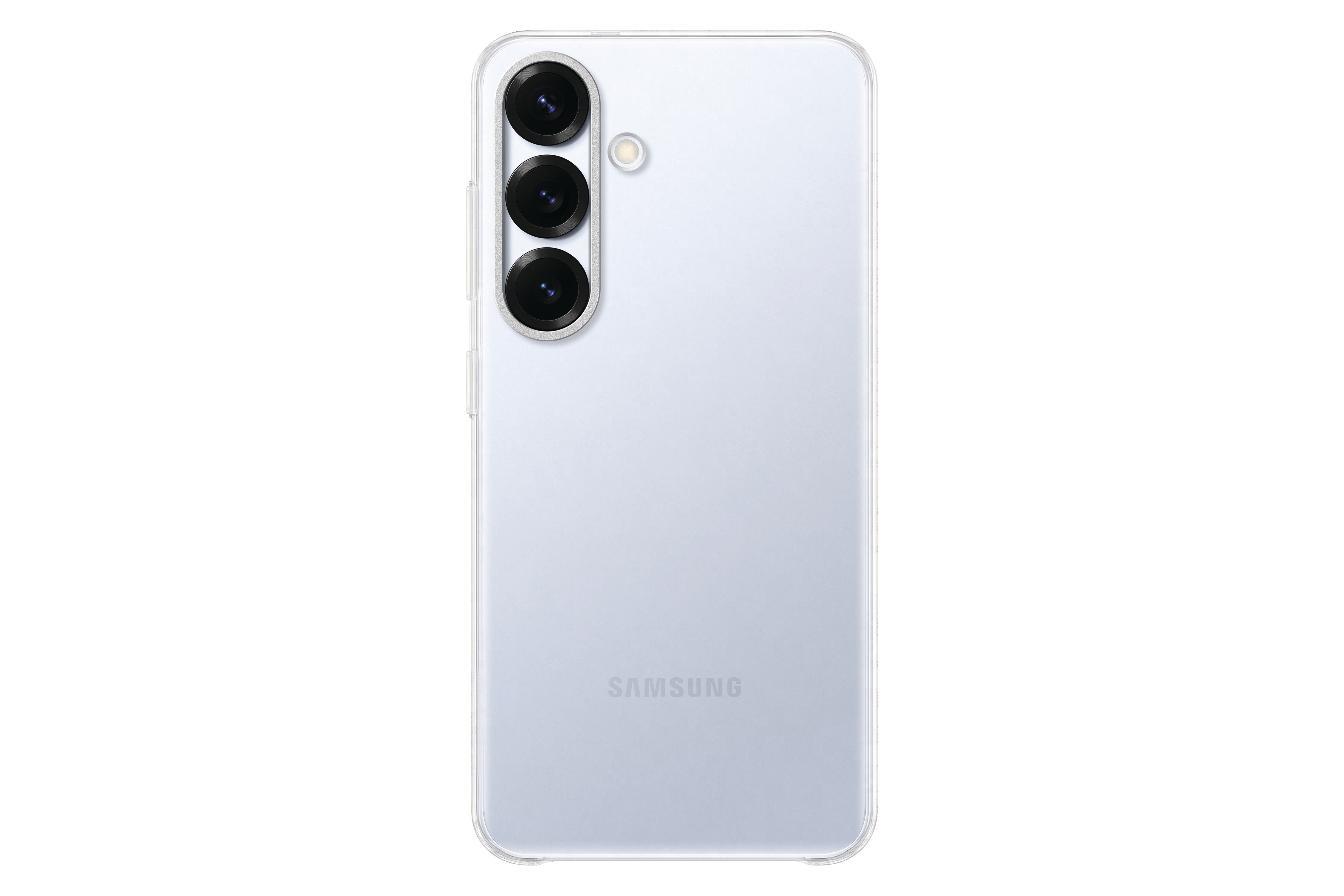 Rückseite eines hellvioletten Samsung-Telefons mit drei Kameras auf der Rückseite.