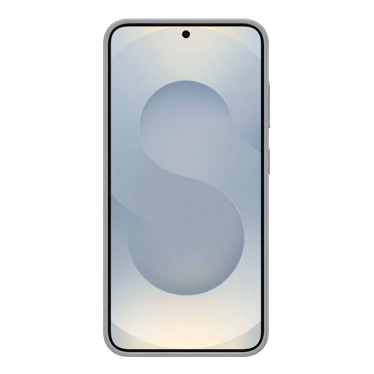 Un teléfono con pantalla blanca que muestra una forma gráfica de 'S'.