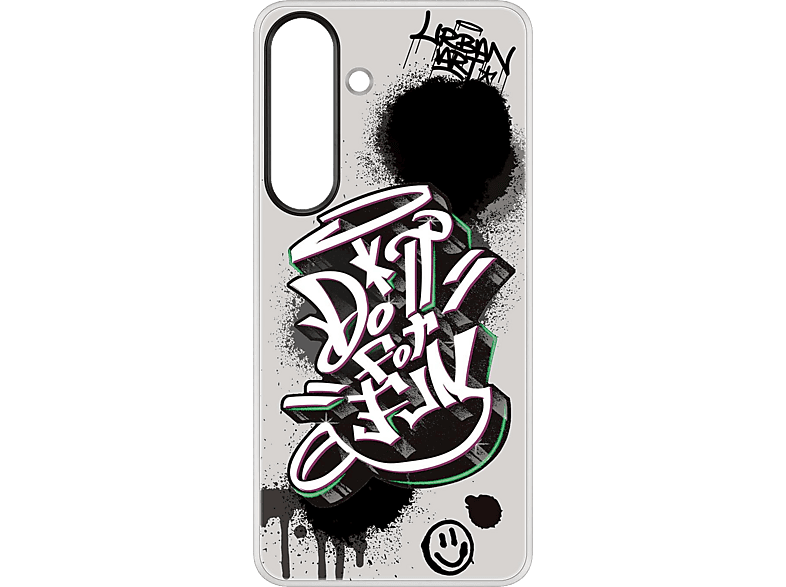 Funda móvil - Samsung Flipsuit Rugerizada, Para Galaxy S25, Transparente y borde negro con pegatina