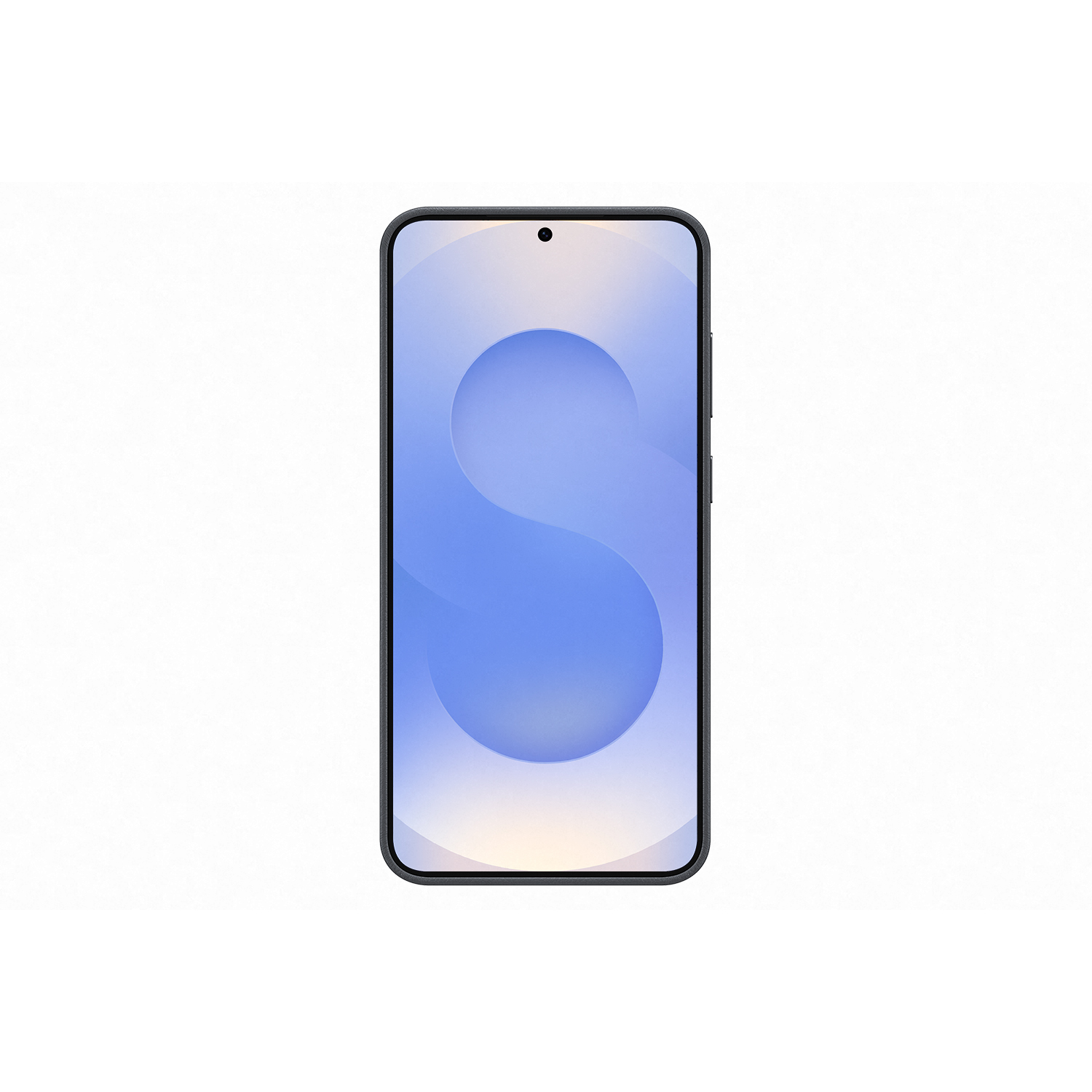 Un teléfono Samsung negro con una pantalla que muestra una 'S' azul.