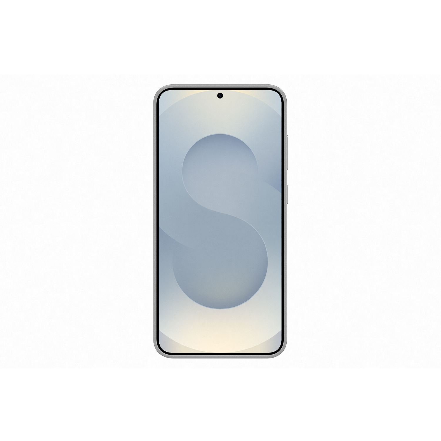 Un teléfono inteligente sobre un fondo blanco, mostrando una pantalla azul claro.