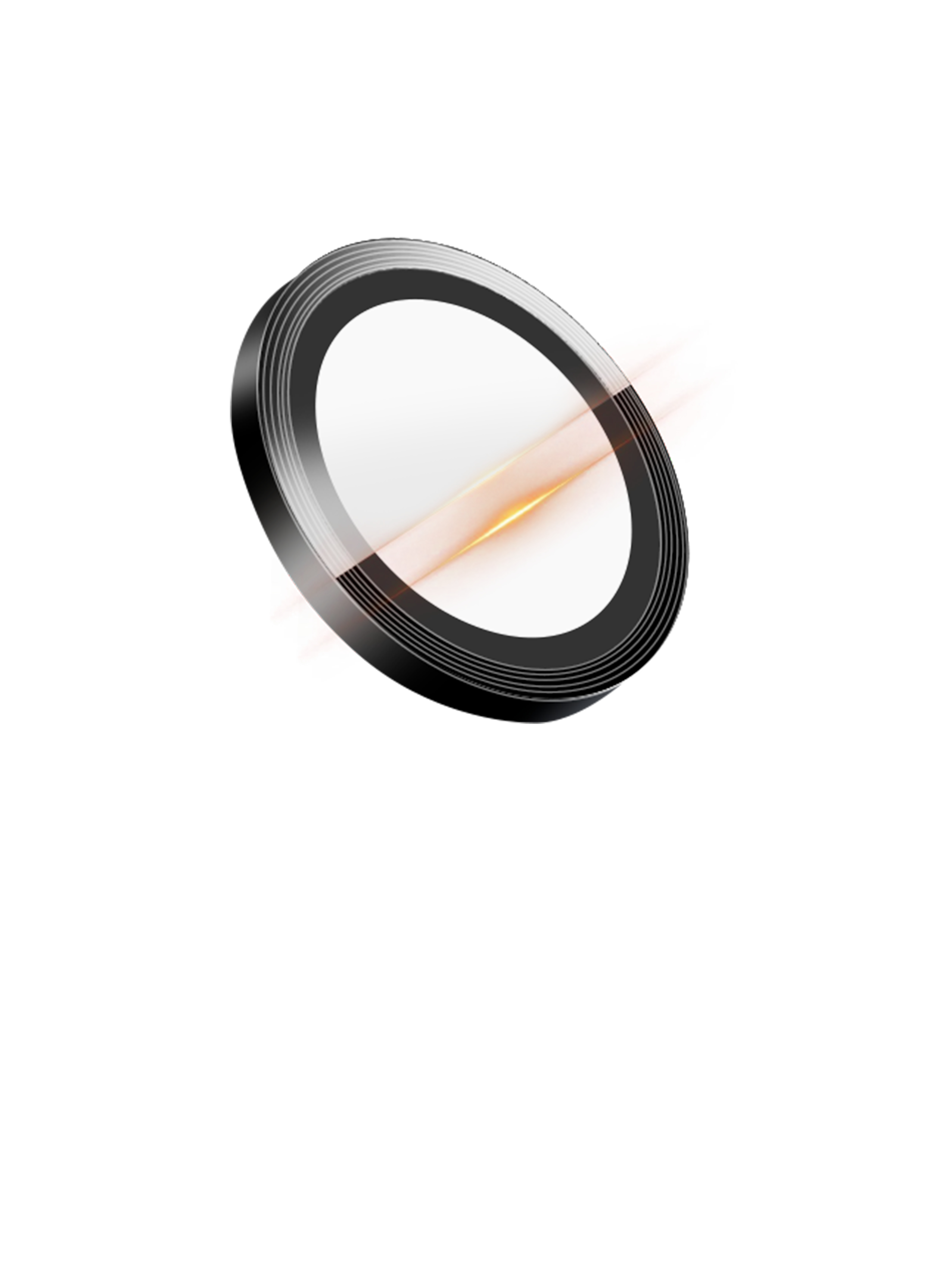 Ein schwarzer und silberner Ring mit weißem Zentrum, Lichtschein.