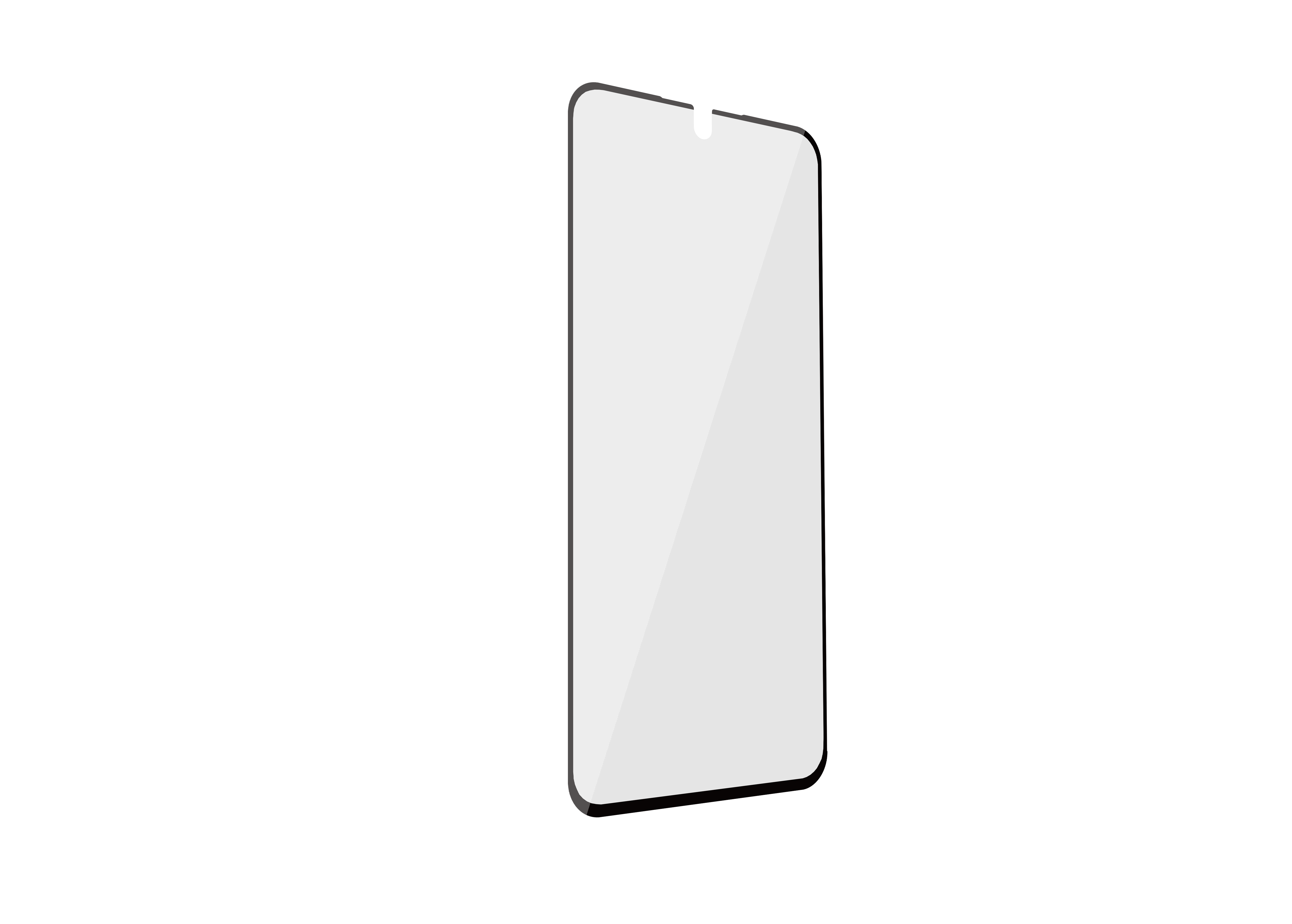 Ein schwarzes Smartphone auf schwarzem Hintergrund, leicht angewinkelt. Der Bildschirm ist hellgrau.