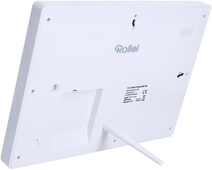 Vue arrière d'un appareil Rollei Smart Frame WIFI 100 blanc.