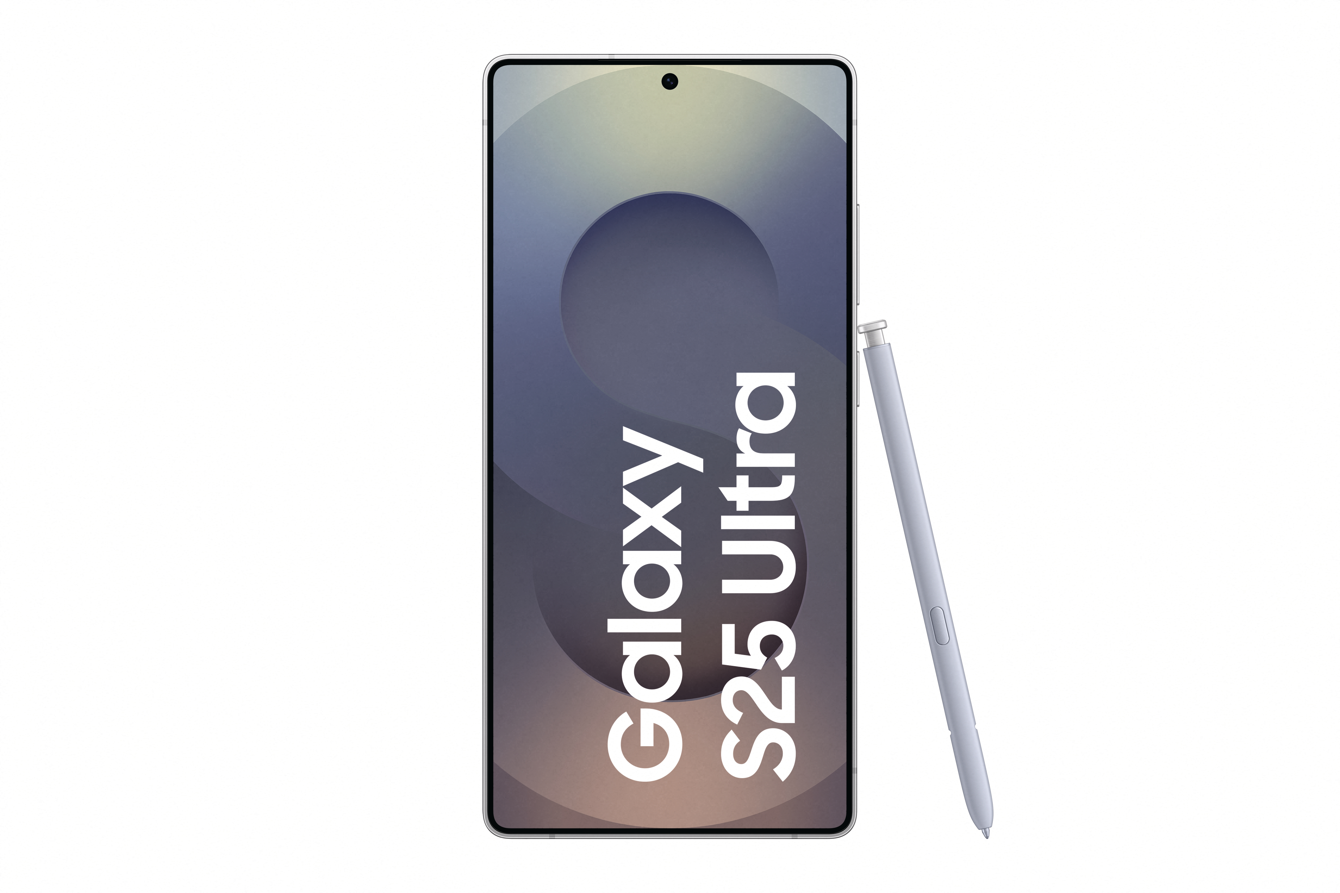 Smartphone mit den Worten "Galaxy S25 Ultra" auf dem Bildschirm und einem Stift.