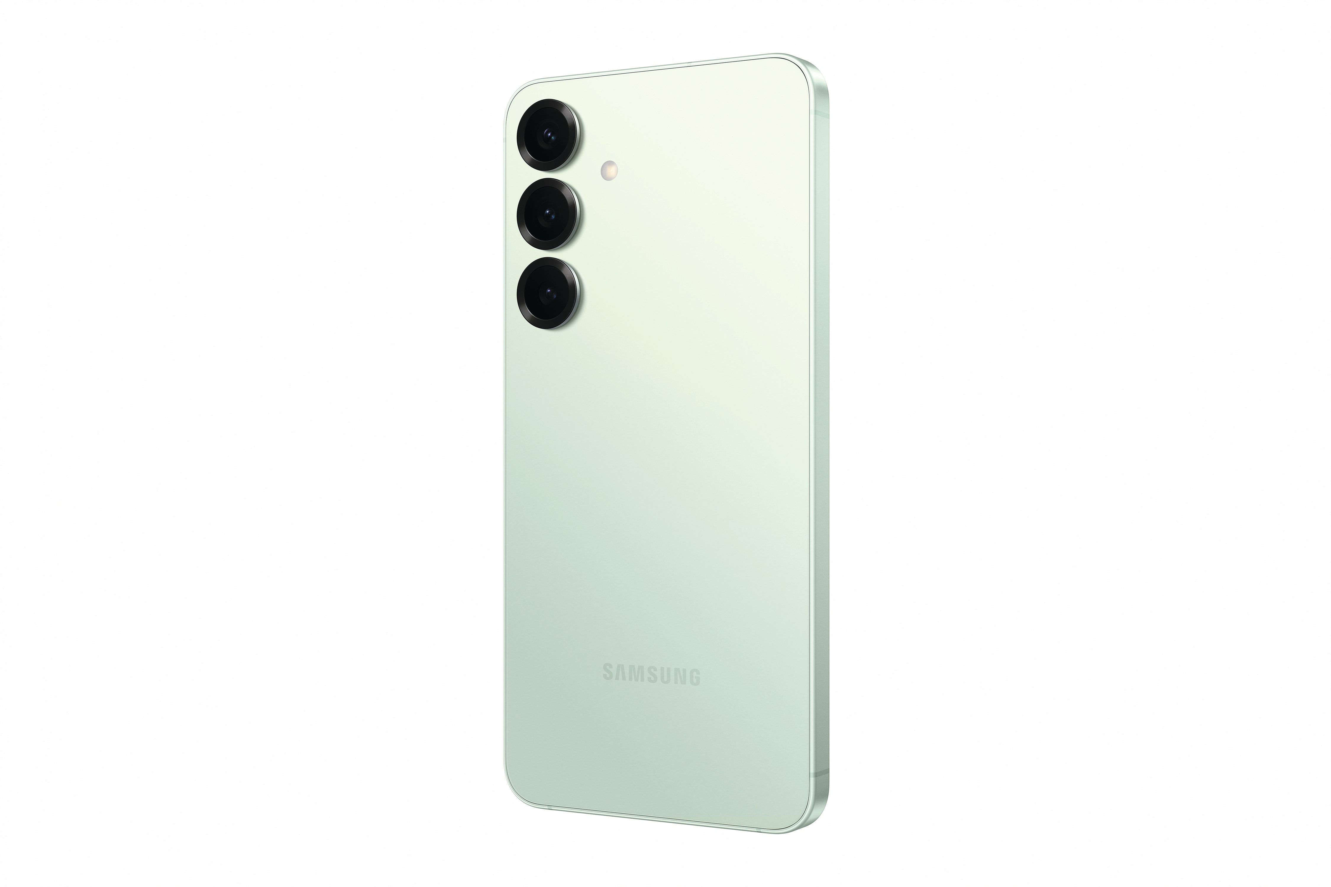 Grün-graues Telefon, Rückansicht, drei Kameralinsen.