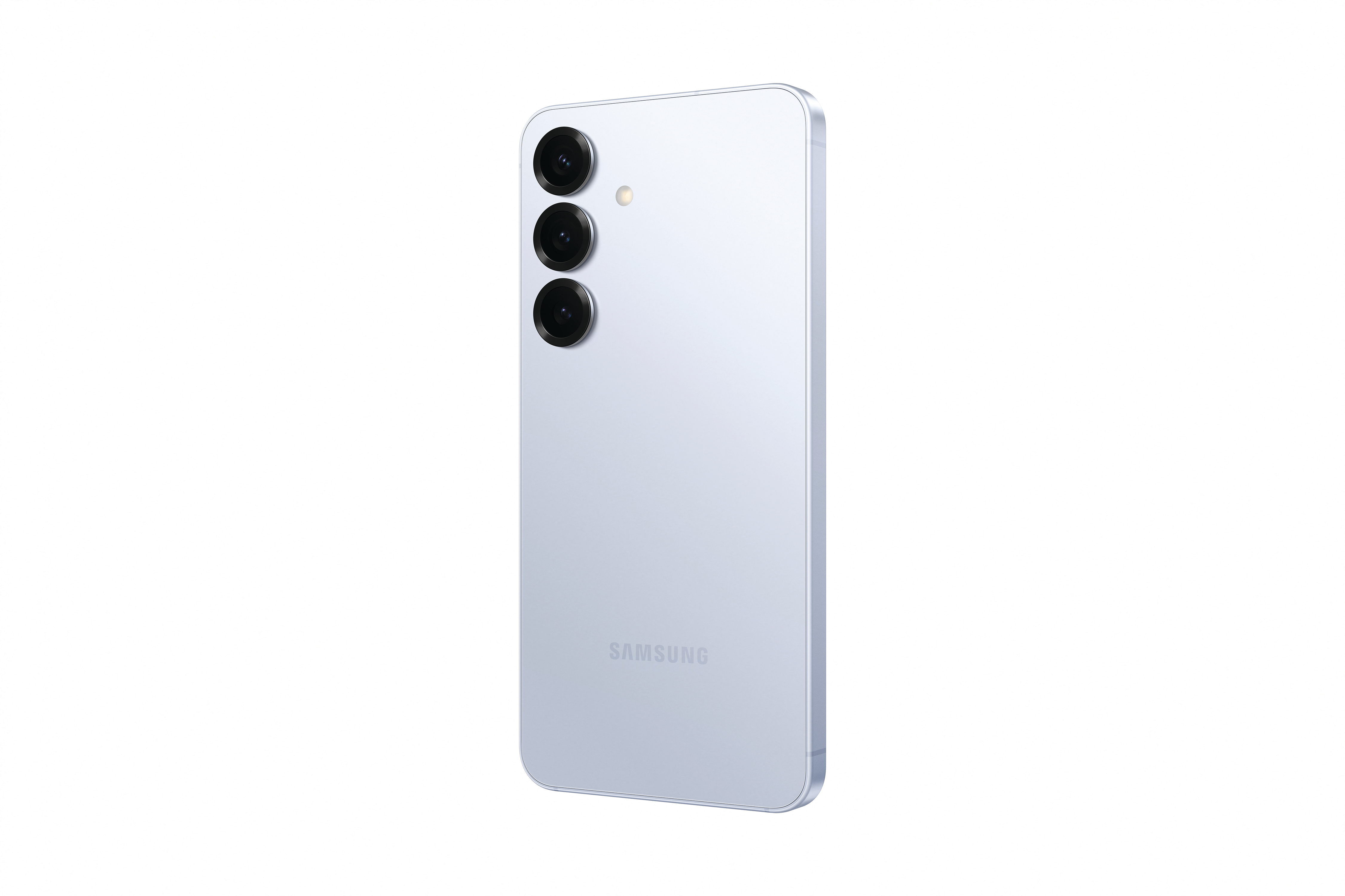 Ein Mobiltelefon in einem blauen Gehäuse, in einem Winkel betrachtet.