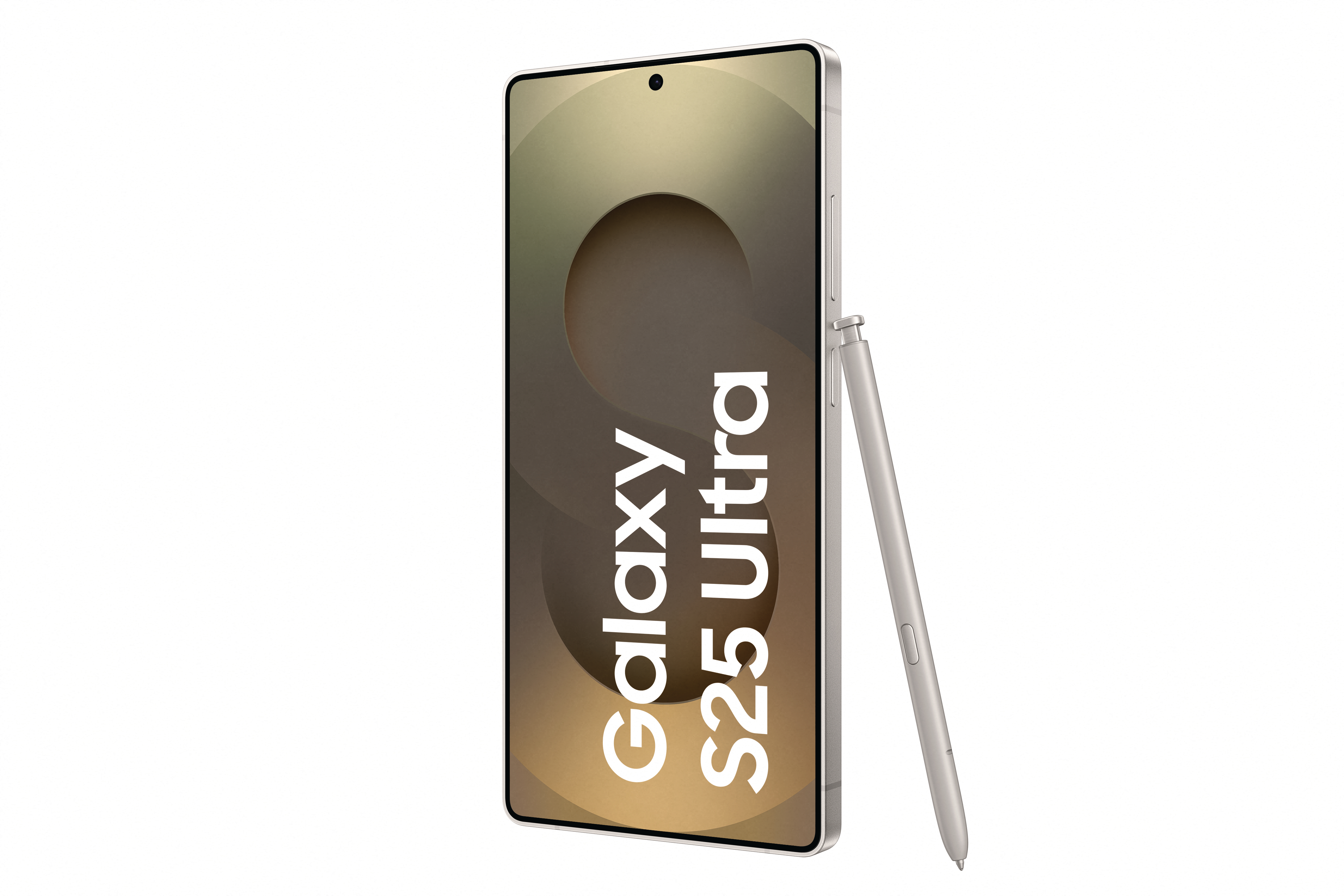 Telefon mit Stift, zeigt 'Galaxy S25 Ultra' auf dem Bildschirm.