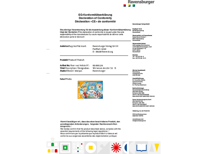 Ravensburger tiptoi® Wir lernen die Uhr (Ab 6 Jahren, 1-4 Spieler) Lernspiel, Mehrfarbig
