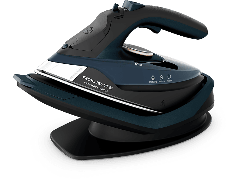 Plancha de vapor - Rowenta Freemove Force DE6725, Sin Cable, 2600W, Calentamiento rápido, Ligera, 40 g/min, Apagado automático, Antigoteo, Azul