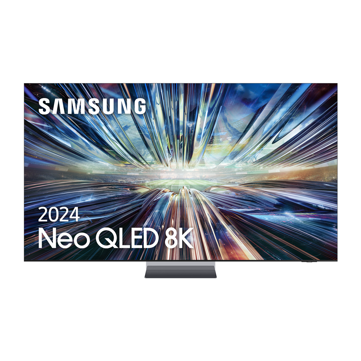 Un televisor de pantalla ancha con pantalla negra y las palabras 'SAMSUNG' y '2024 Neo QLED 8K'.