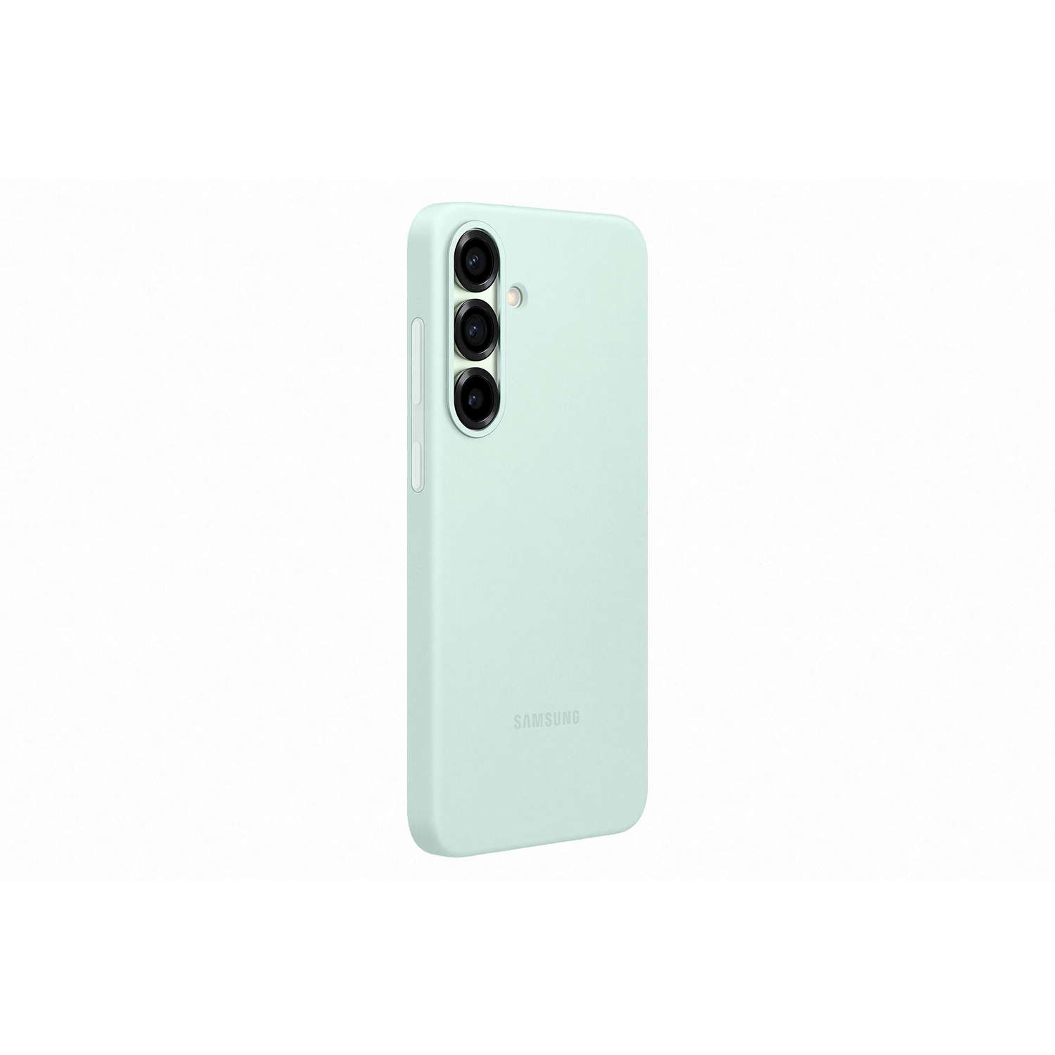 Una funda de teléfono verde menta con tres lentes de cámara.