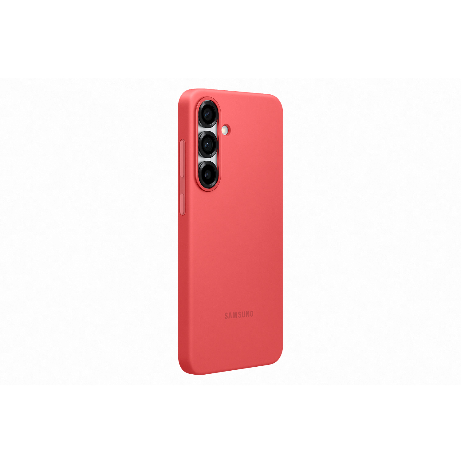 Funda de teléfono roja con 3 cámaras.