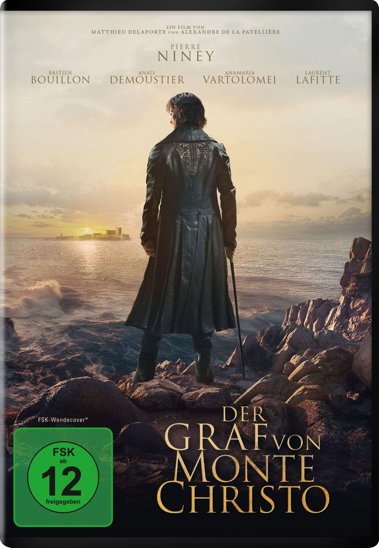 DVD-Cover. Ein Mann steht an einer felsigen Küste und blickt auf einen Sonnenuntergang. Text: Der Graf von Monte Christo.