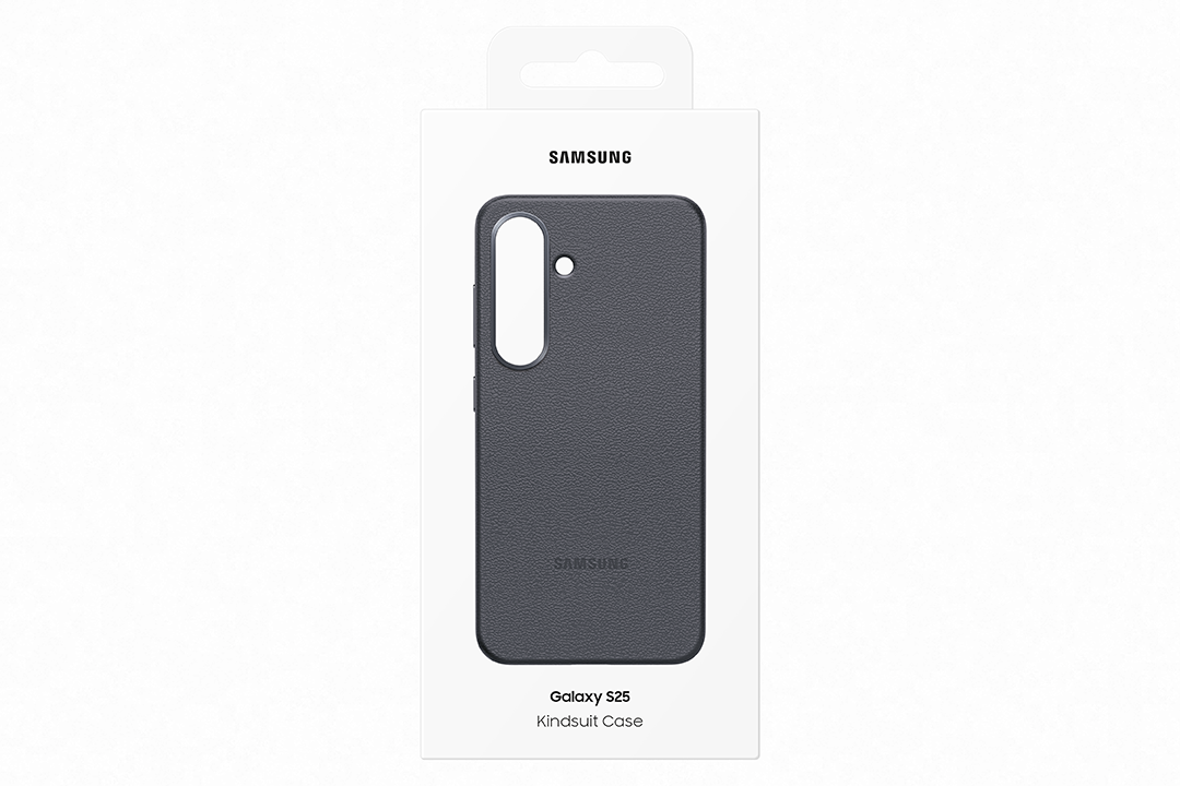 Samsung Galaxy S25 tok dobozban. Szürke szín, a telefon körvonala látható.