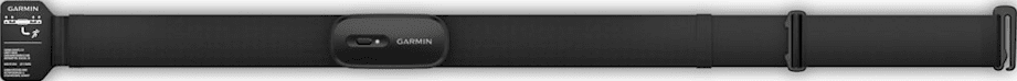 Sangle noire pour moniteur de fréquence cardiaque avec logo Garmin, fond blanc.