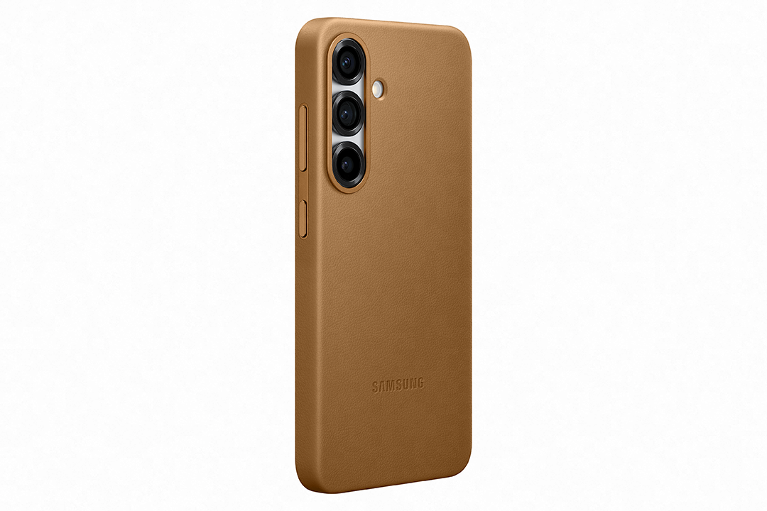 Barna telefontok. A telefonon három kamera van hátul, és a Samsung logó.
