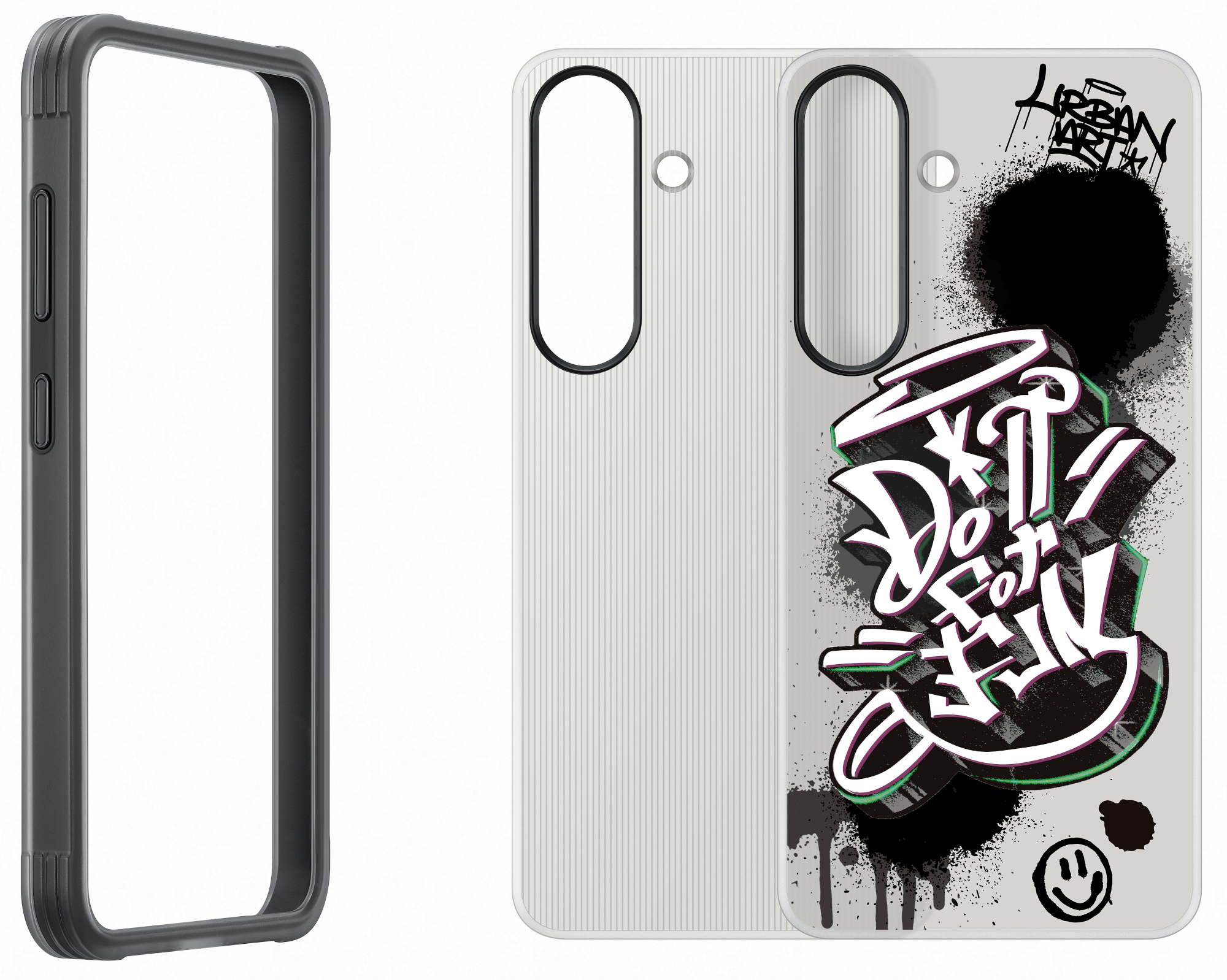 Telefontok. Tok balra, telefon hátlapja jobbra. Graffiti design.