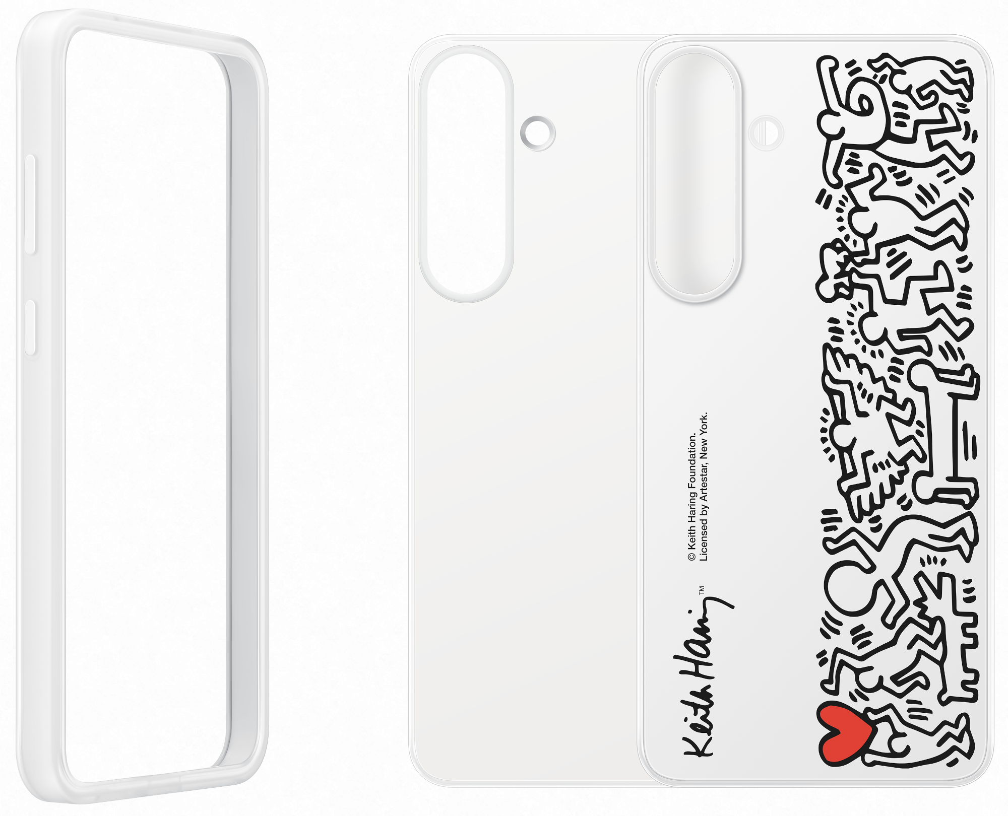 Telefontok fekete-fehér dizájnnal, Keith Haring műalkotással.