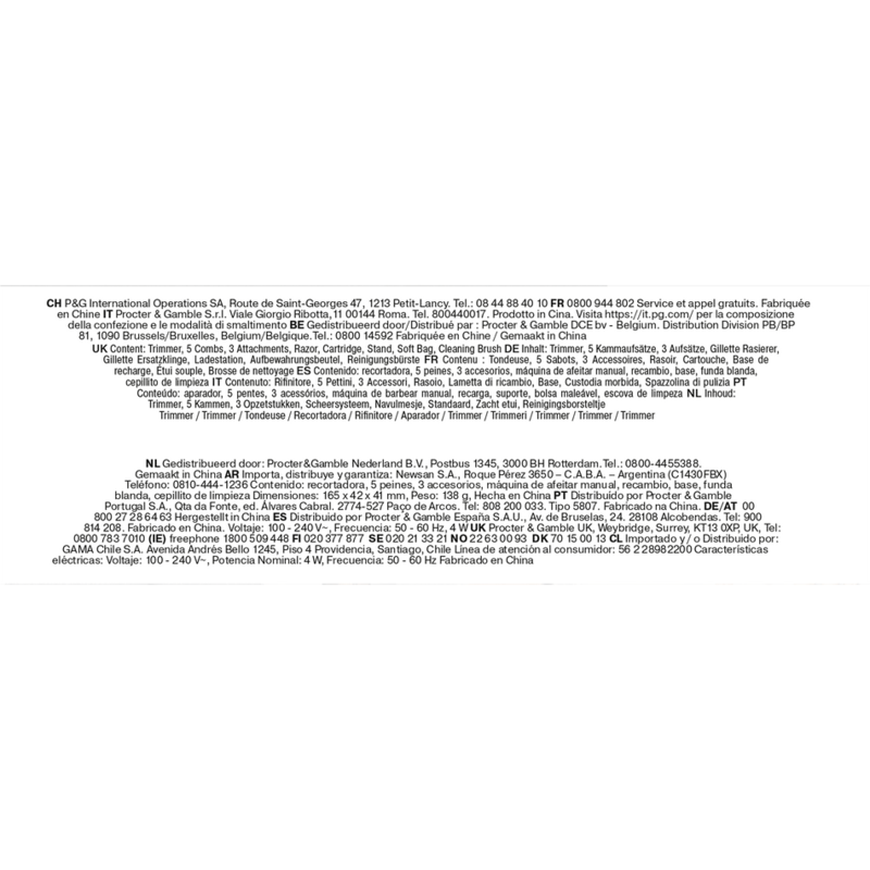 Texto en varios idiomas que proporciona información sobre el producto, el origen y los datos de contacto.