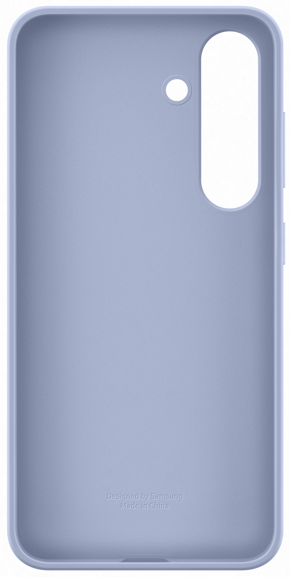 Világos lila telefontok. A Samsung tervezte. Kamerakivágások és gombnyílások.