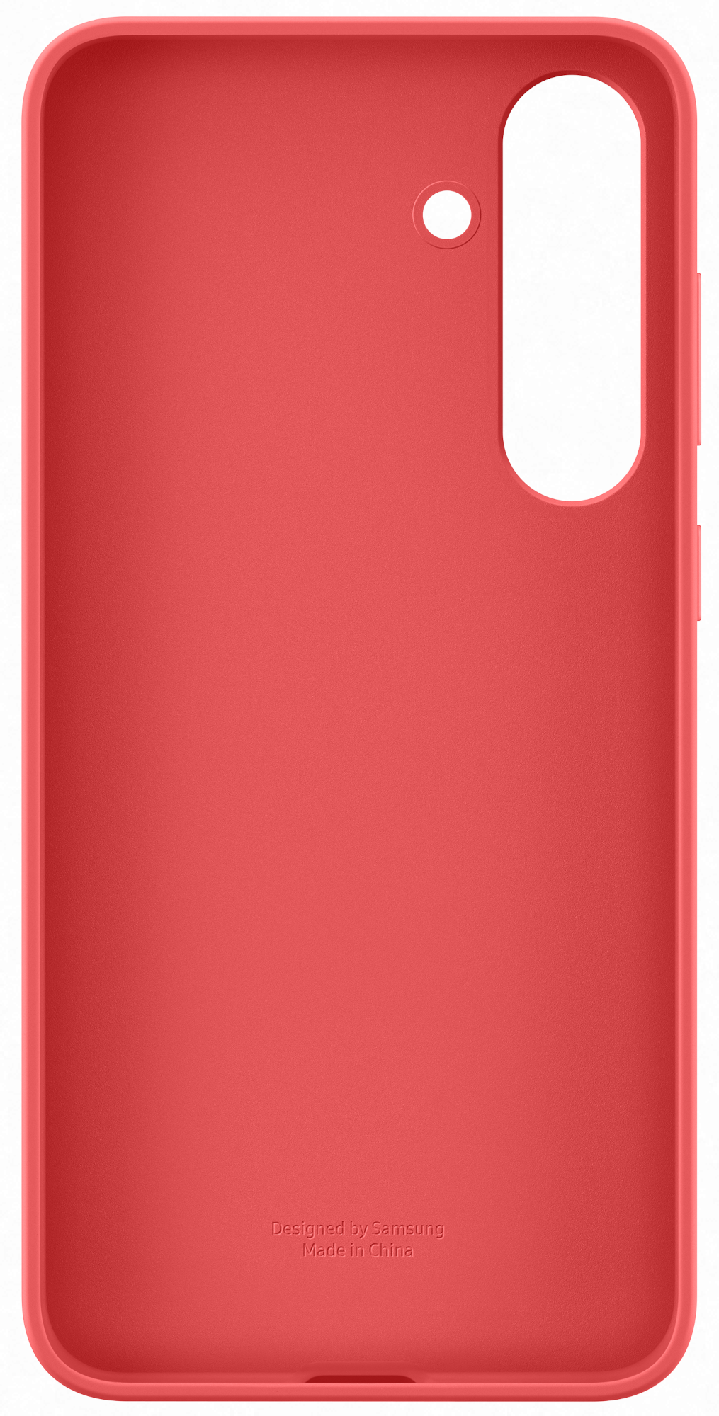 Piros telefontok. A tok üres. Alul a „Designed by Samsung” és a „Made in China” feliratok láthatók.