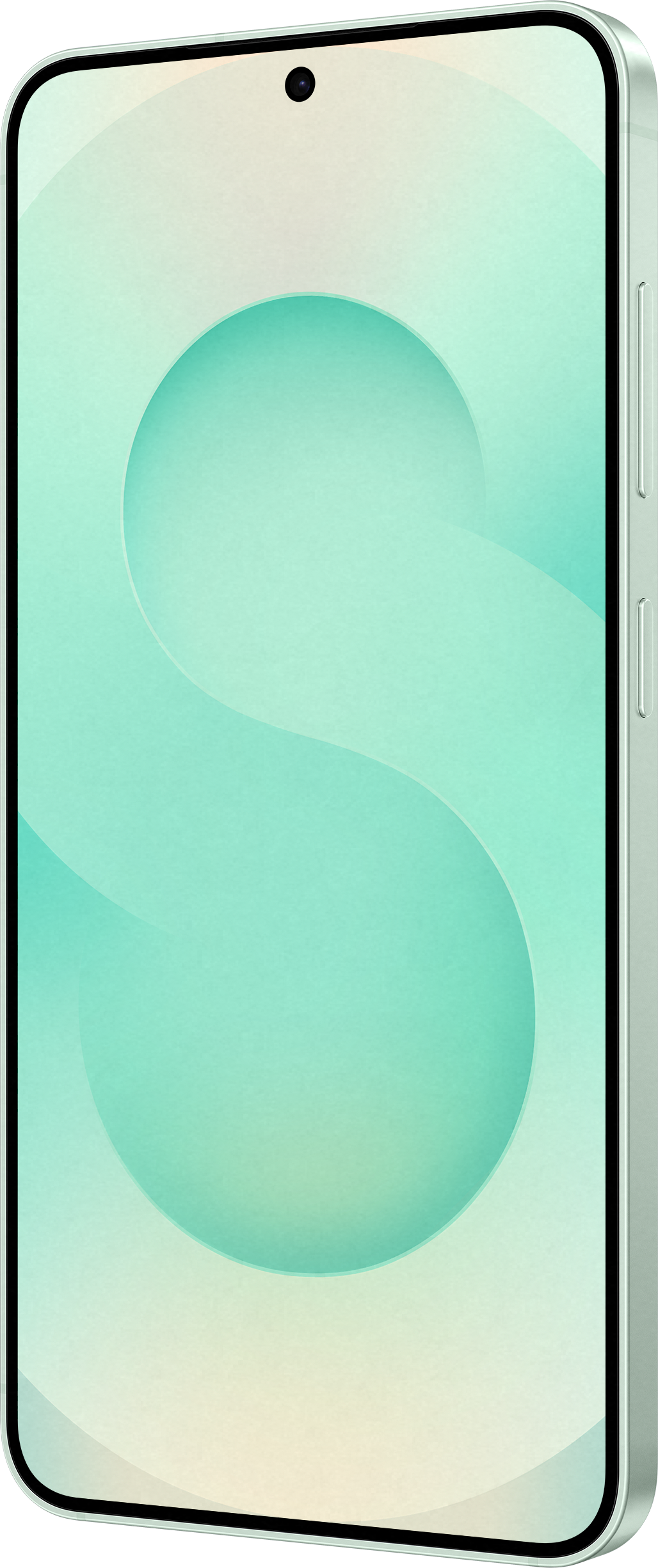 Telefon, Seitenansicht, grüne Farbe, weißer Hintergrund.