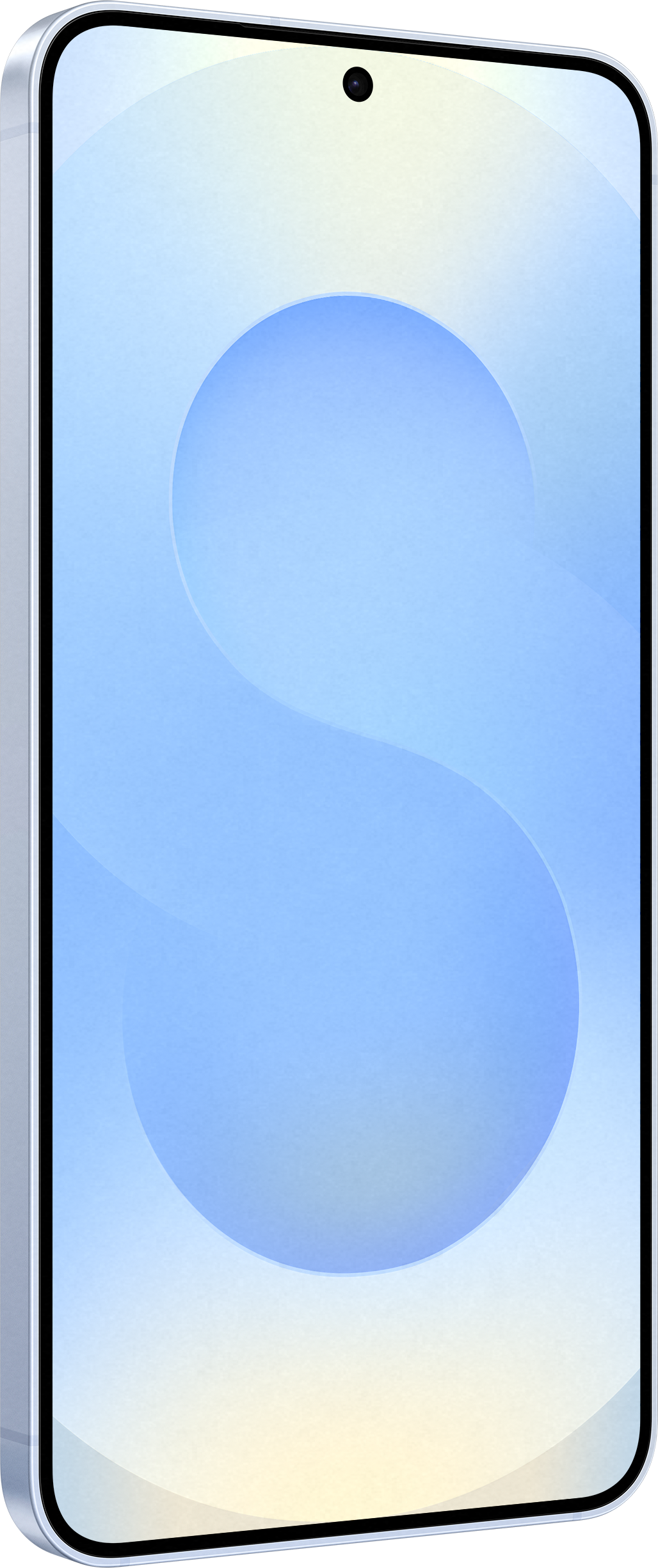 Smartphone mit hellblauem Farbverlauf auf dem Bildschirm, Seitenansicht.
