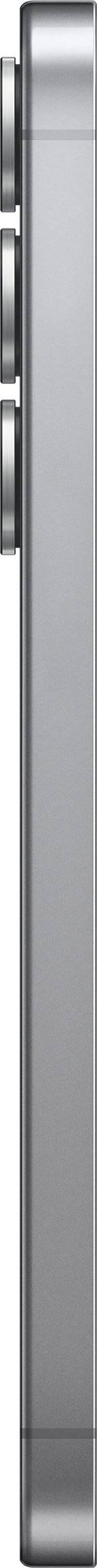Silbernes Telefon, schlankes Design, vertikal, auf schwarzem Hintergrund, Nahaufnahme.