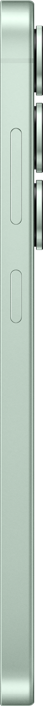 Grüne Telefonseitenansicht mit Knöpfen, schwarzer Hintergrund.