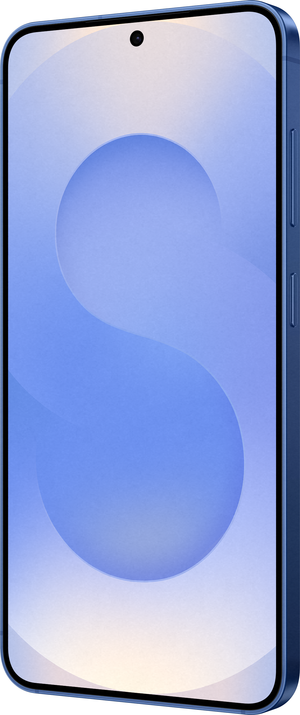 Blaues Smartphone mit blauem Hintergrund. Zeigt ein geschwungenes „S“ auf dem Bildschirm.