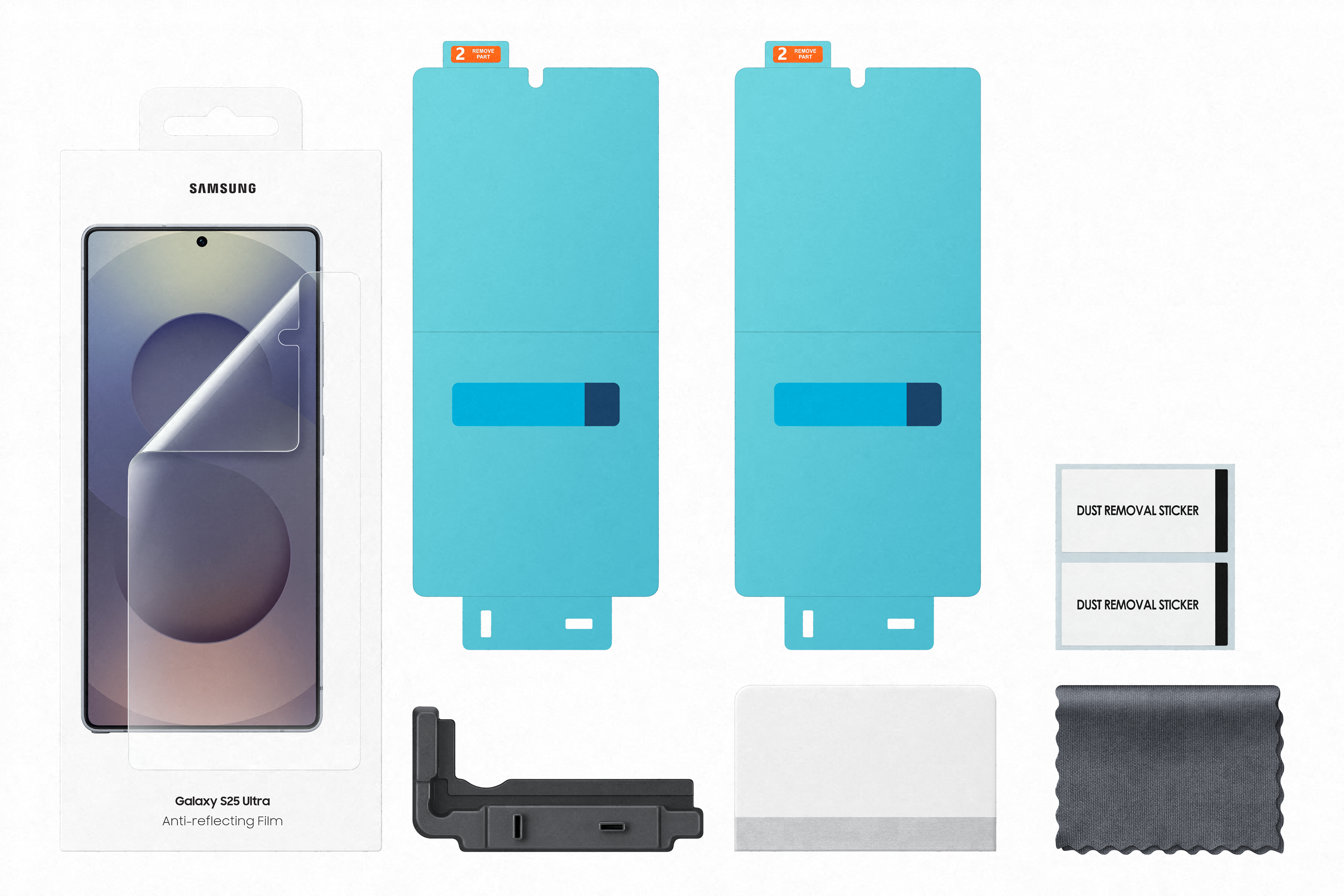 Kit proteggi schermo con telefono, pellicole e accessori.