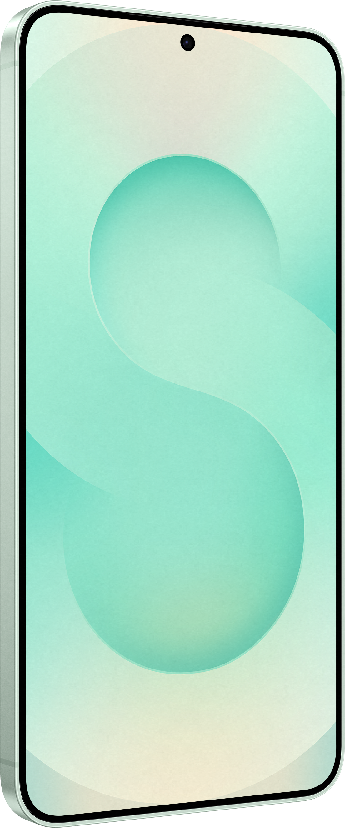 Smartphone mit grünem Farbverlauf 'S'-Design auf dem Bildschirm.
