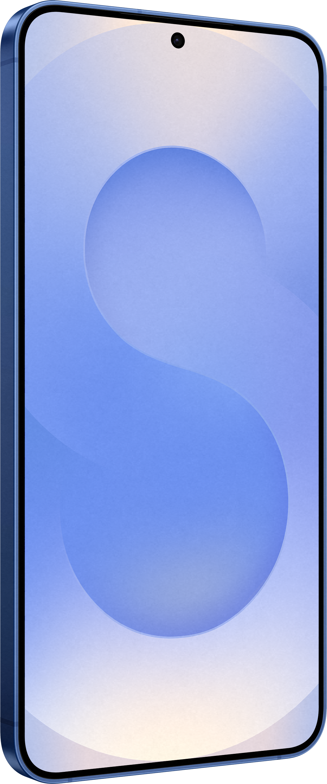 Ein blaues Telefon mit blauem Hintergrund, das den Buchstaben S zeigt.