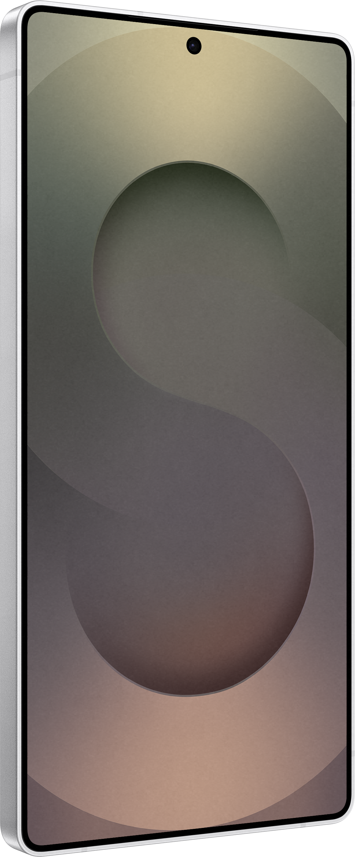 Schermo di smartphone con design astratto. Il telefono ha una cornice argentata.