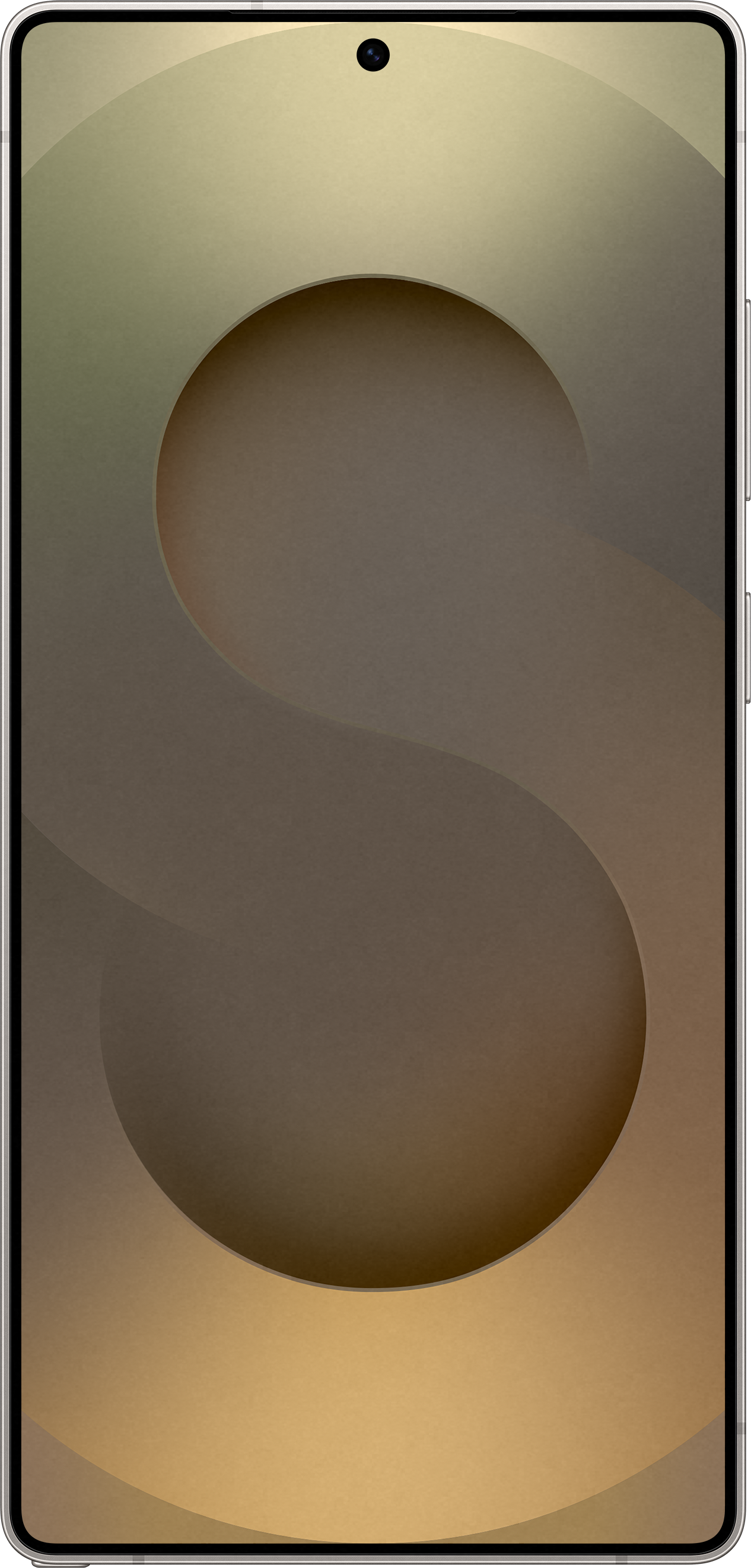Schermo smartphone con design curvo e grafica 'S' grande.