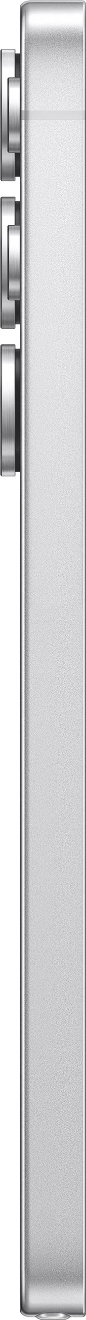 Smartphone azzurro con più fotocamere posteriori. Sfondo bianco.
