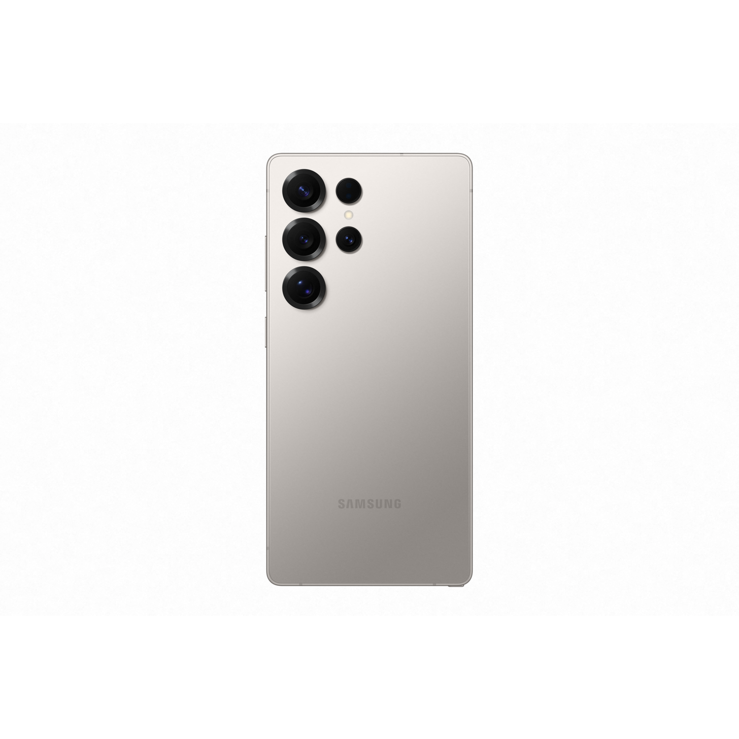 Tan telefoonachterkant. Meerdere camera's en Samsung-logo onderaan.